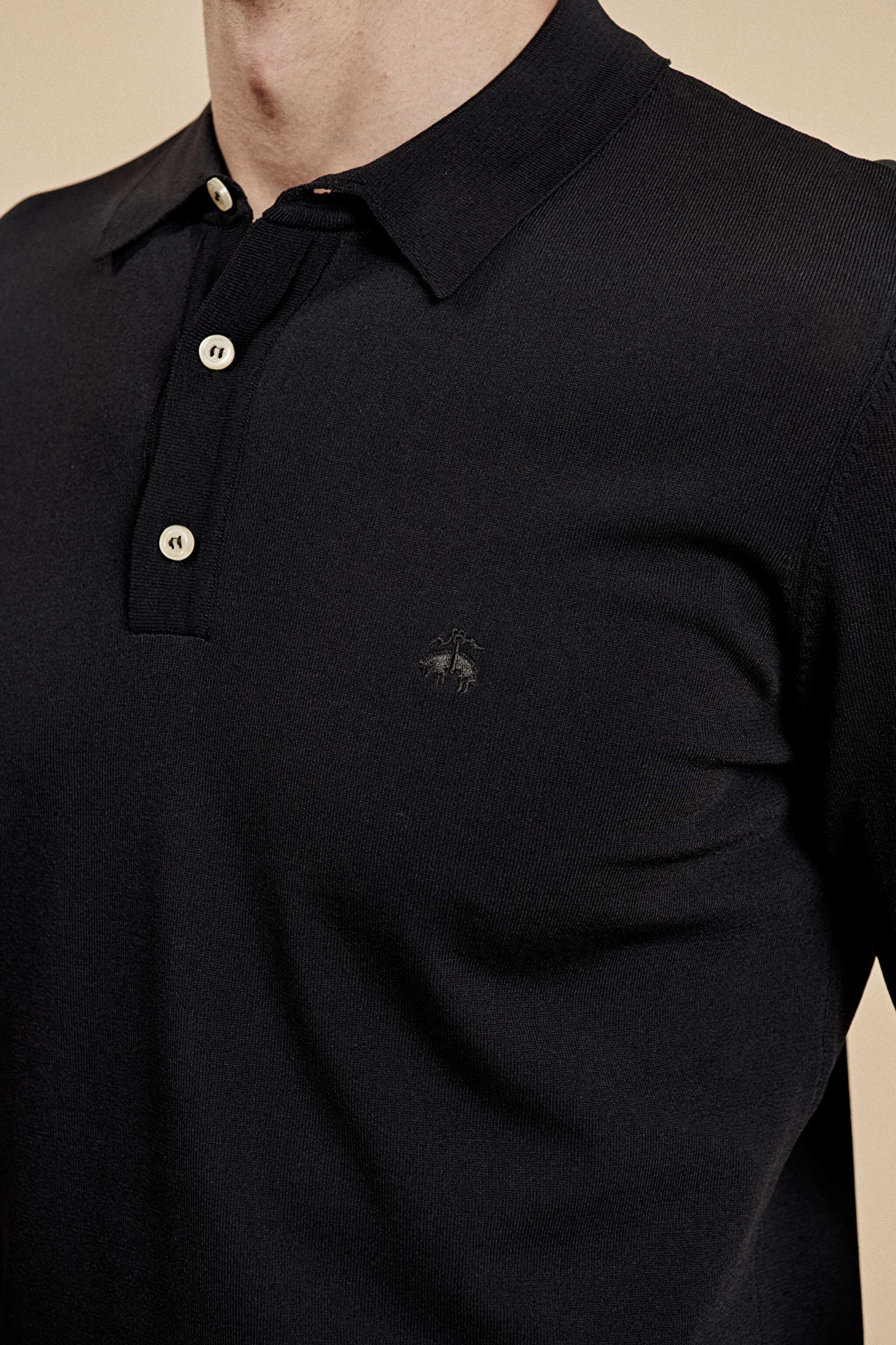 Polo Yaka Uzun Kollu Rayon Kazak - Siyah (görsel 6)