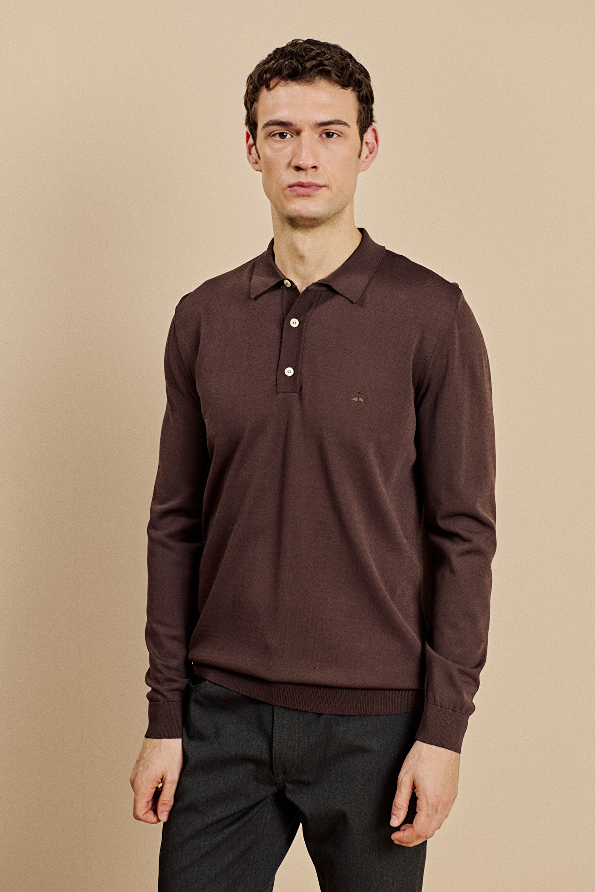 Polo Yaka Uzun Kollu Rayon Kazak - Acı Kahverengi (görsel 2)