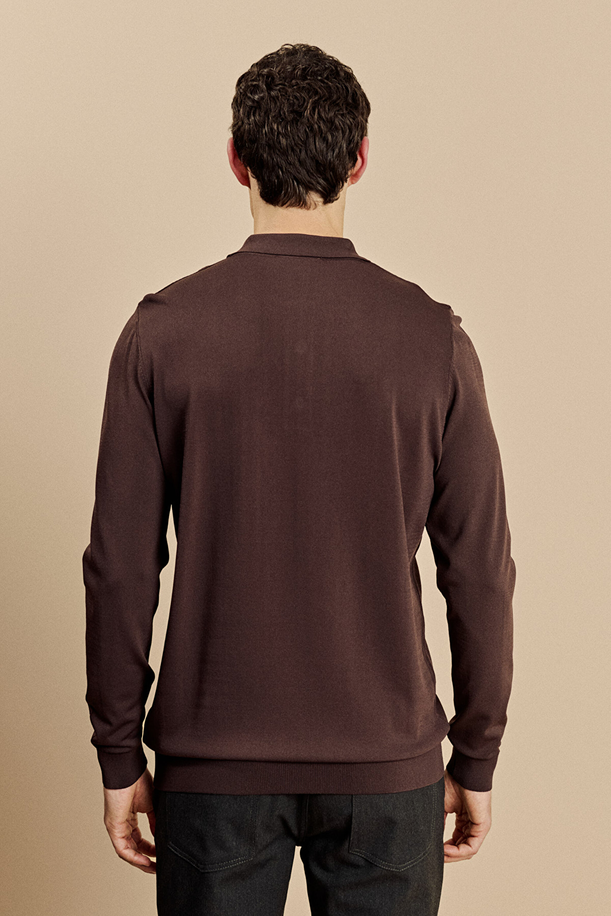 Polo Yaka Uzun Kollu Rayon Kazak - Acı Kahverengi (görsel 5)