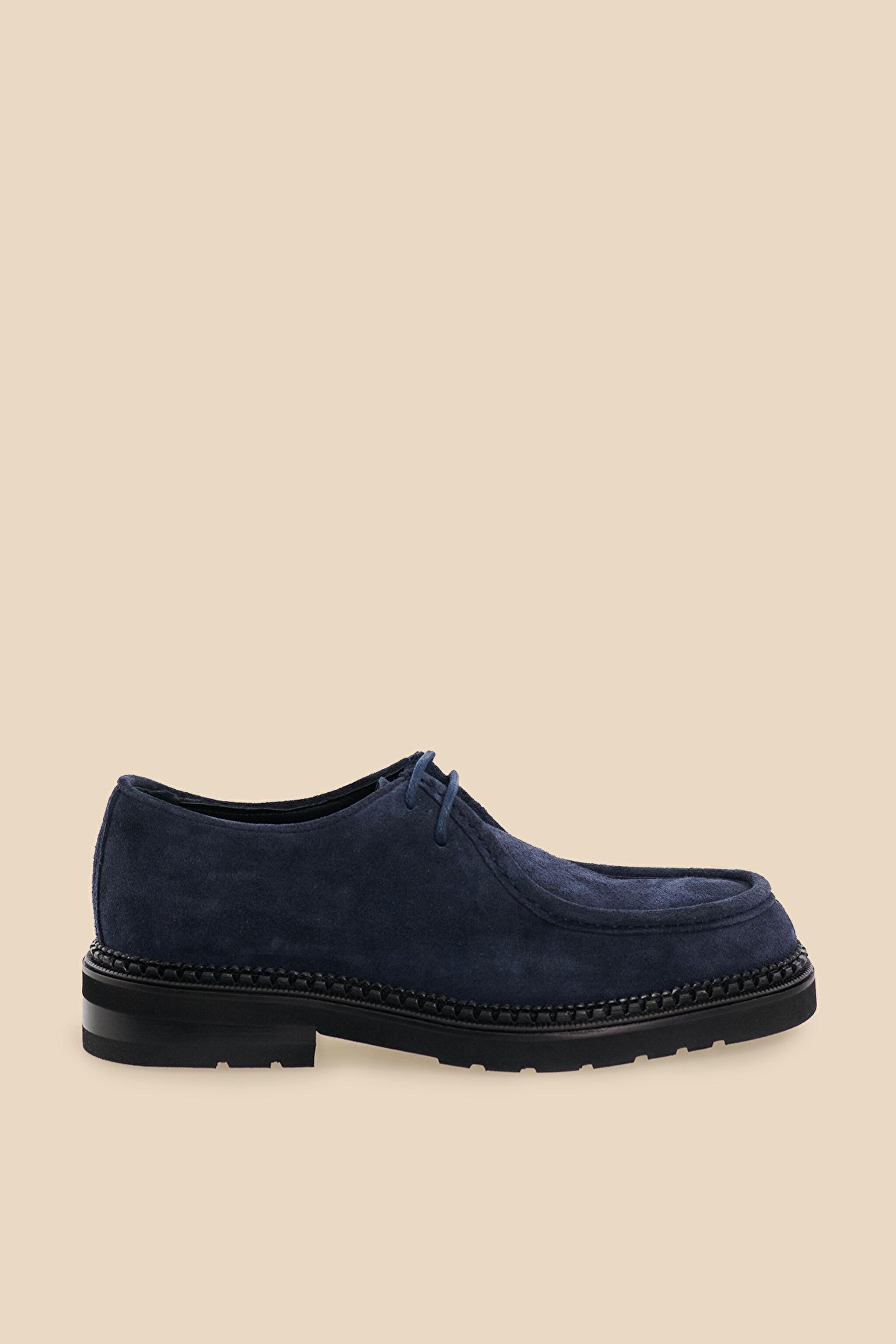 %100 Süet Bağcıklı Loafer - Lacivert