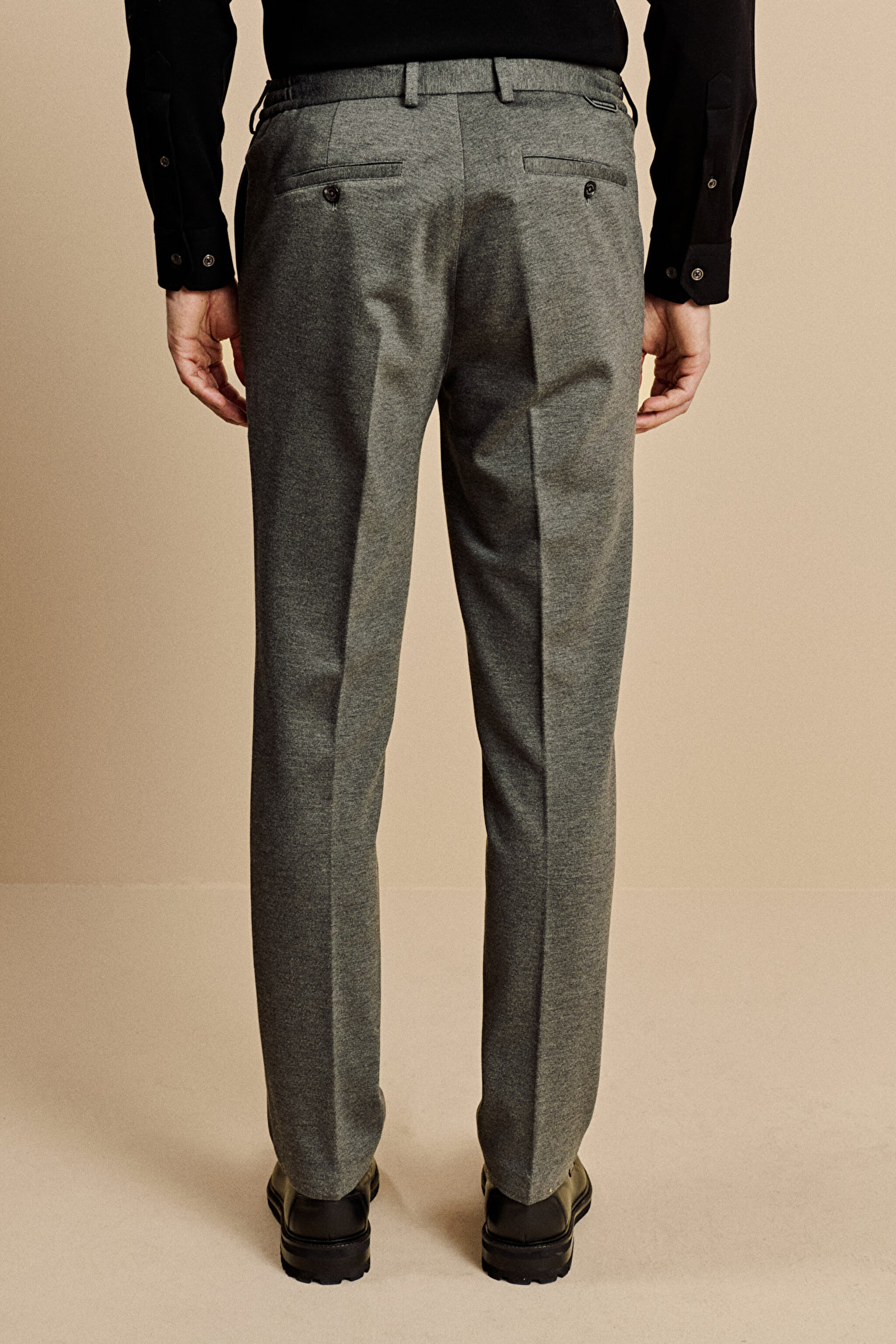 Beli Lastikli İçten Bağcıklı Örme Jogger Pantolon - Gri (görsel 5)