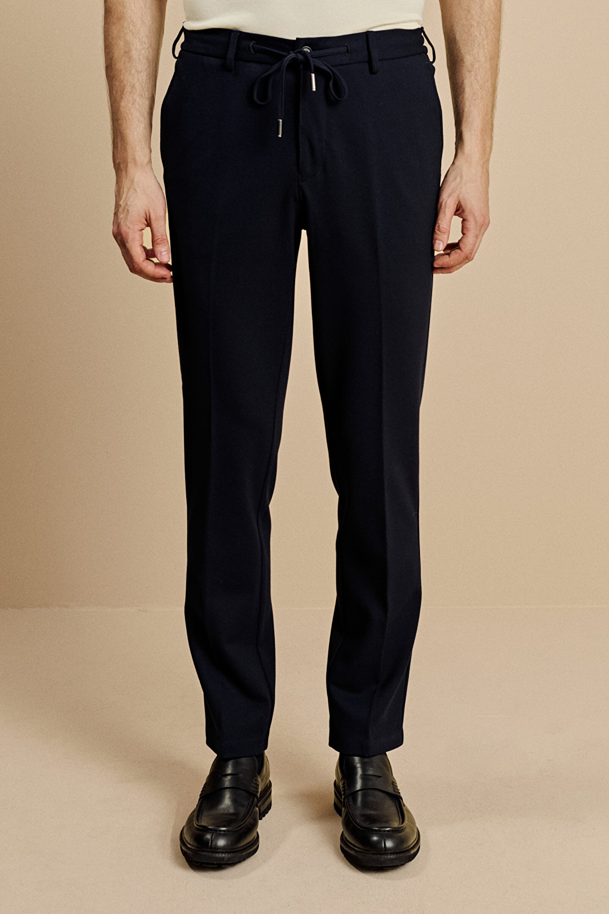 Beli Lastikli İçten Bağcıklı Örme Jogger Pantolon - Lacivert (görsel 3)