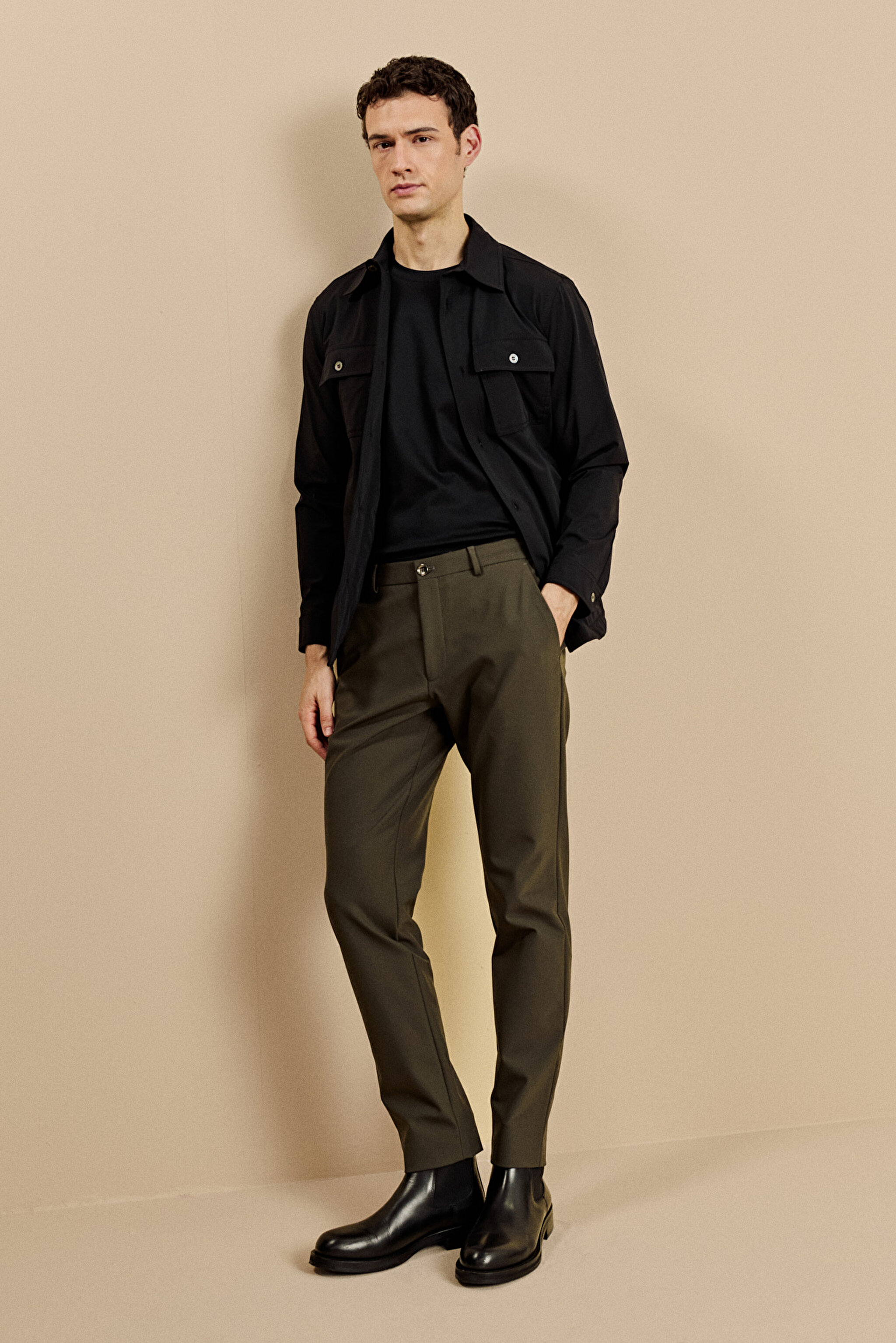 Slim Fit Düz Paça Bağcıklı Performans Pantolon - Haki
