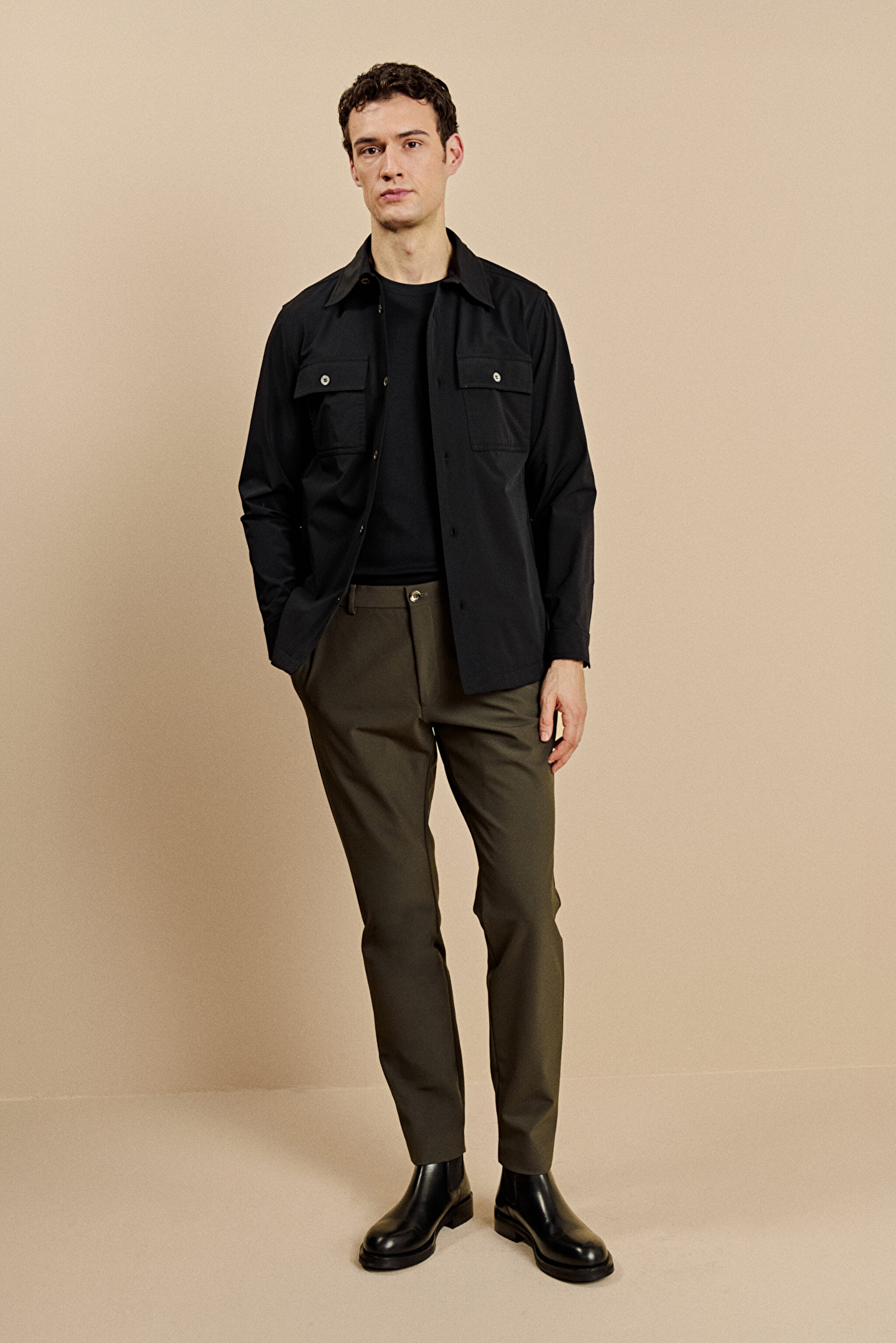 Slim Fit Düz Paça Bağcıklı Performans Pantolon - Haki (görsel 2)