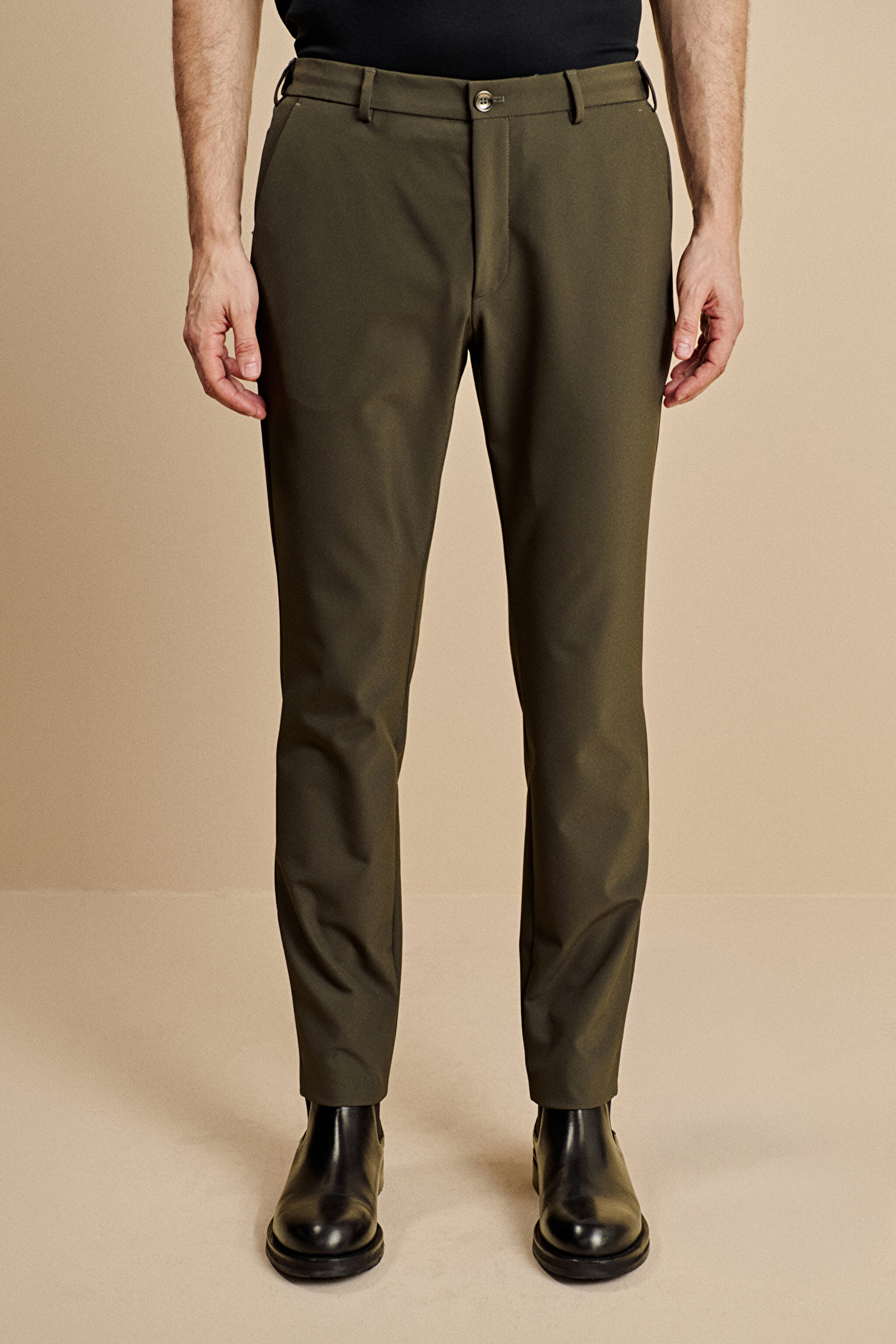 Slim Fit Düz Paça Bağcıklı Performans Pantolon - Haki (görsel 3)