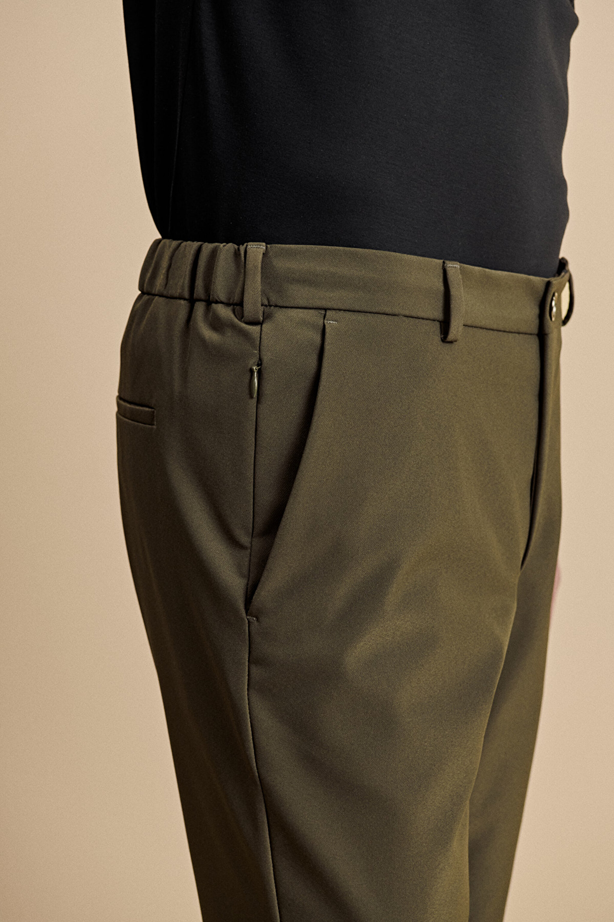 Slim Fit Düz Paça Bağcıklı Performans Pantolon - Haki (görsel 4)