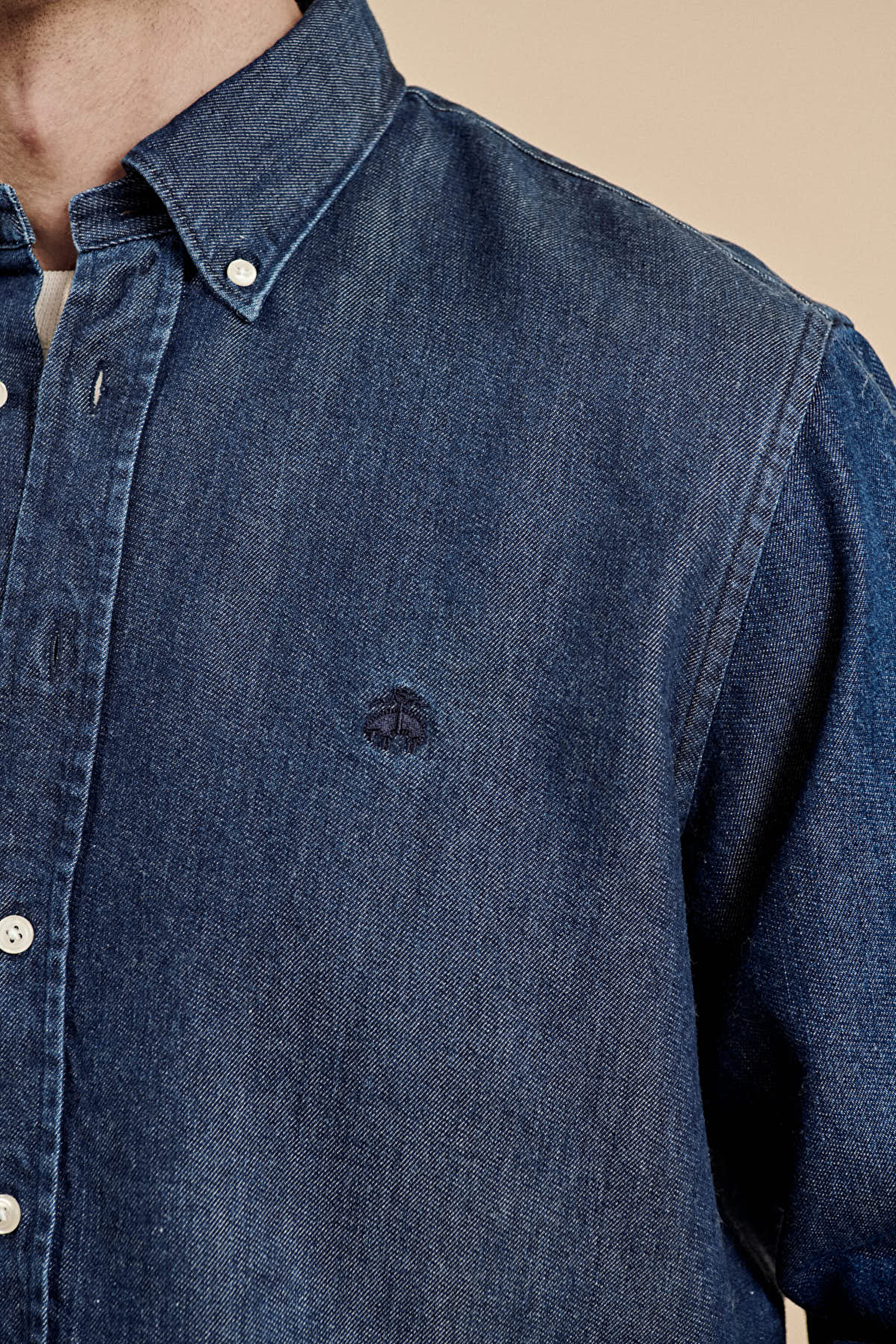 Düğmeli Yaka Regular Fit Denim Gömlek - Lacivert (görsel 6)