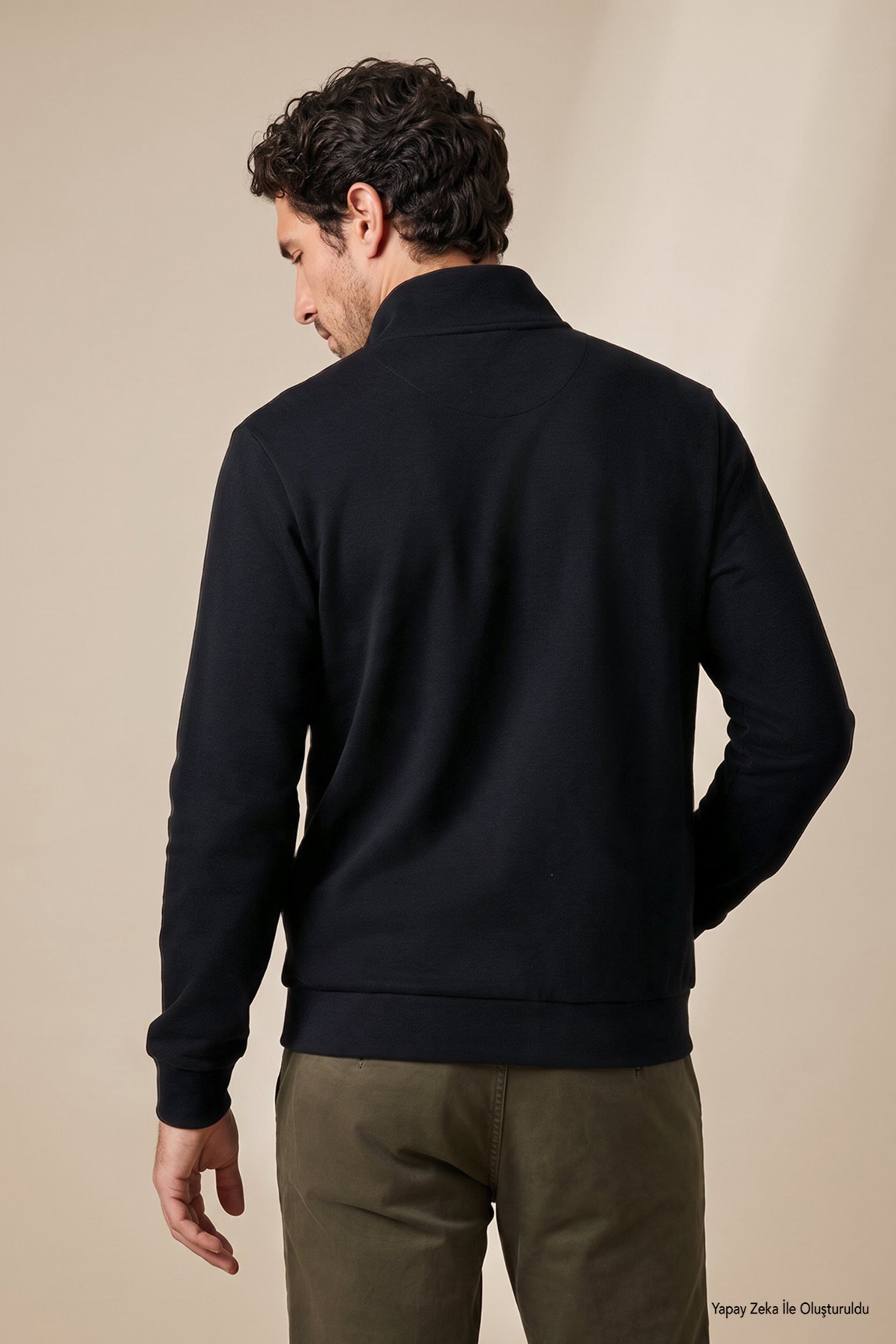 %100 Pamuk Bato Yaka Düğme Detaylı Sweatshirt - Siyah (görsel 5)