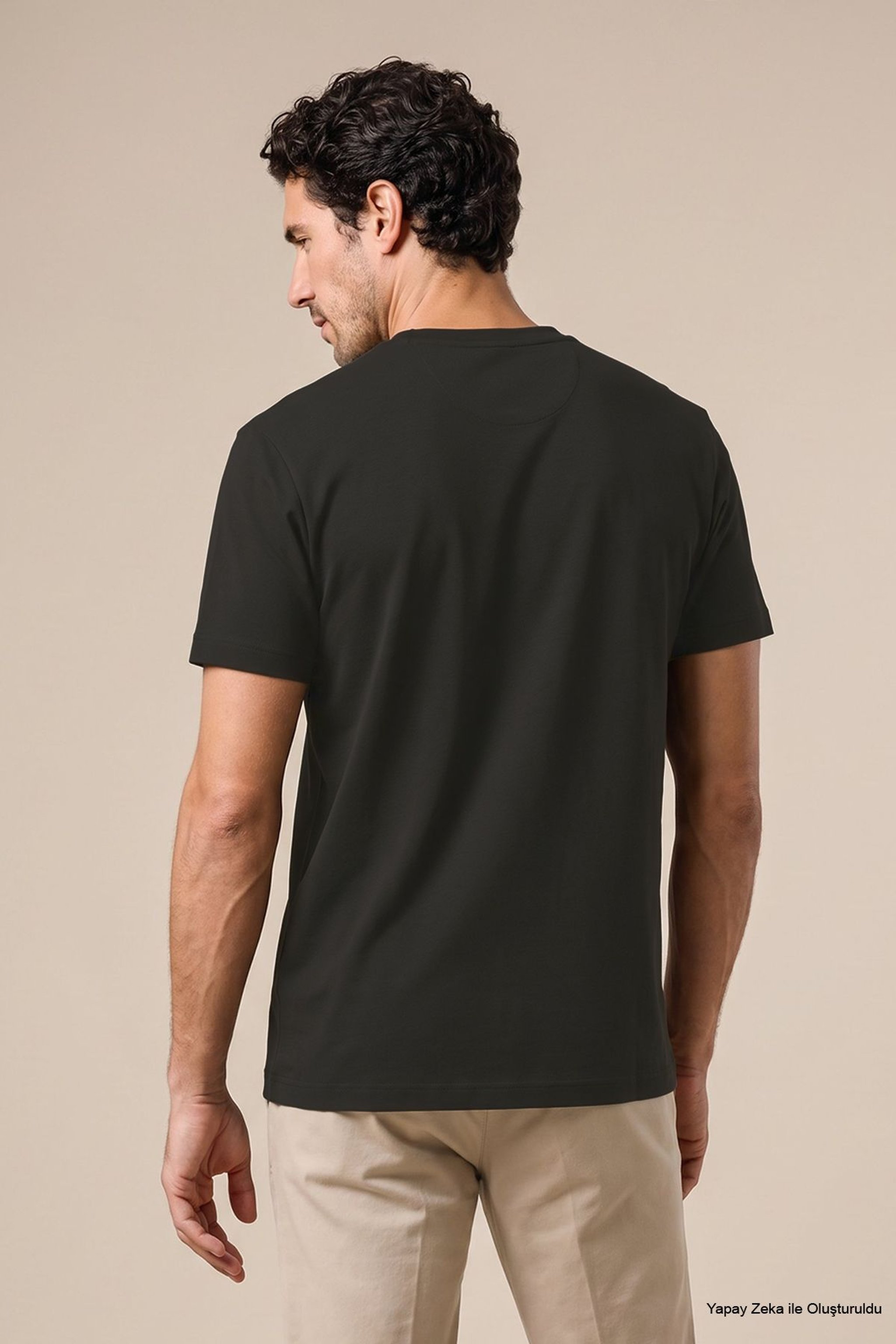 %100 Pamuk Kolu Patch Logo Detaylı Bisiklet Yaka T-Shirt - Yeşil (görsel 5)