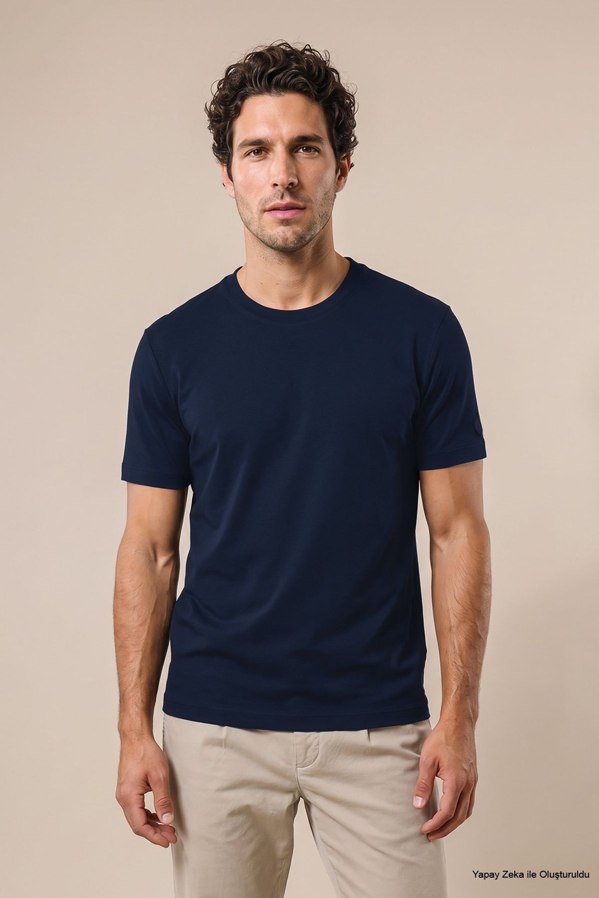 %100 Pamuk Kolu Patch Logo Detaylı Bisiklet Yaka T-Shirt - Lacivert (görsel 3)