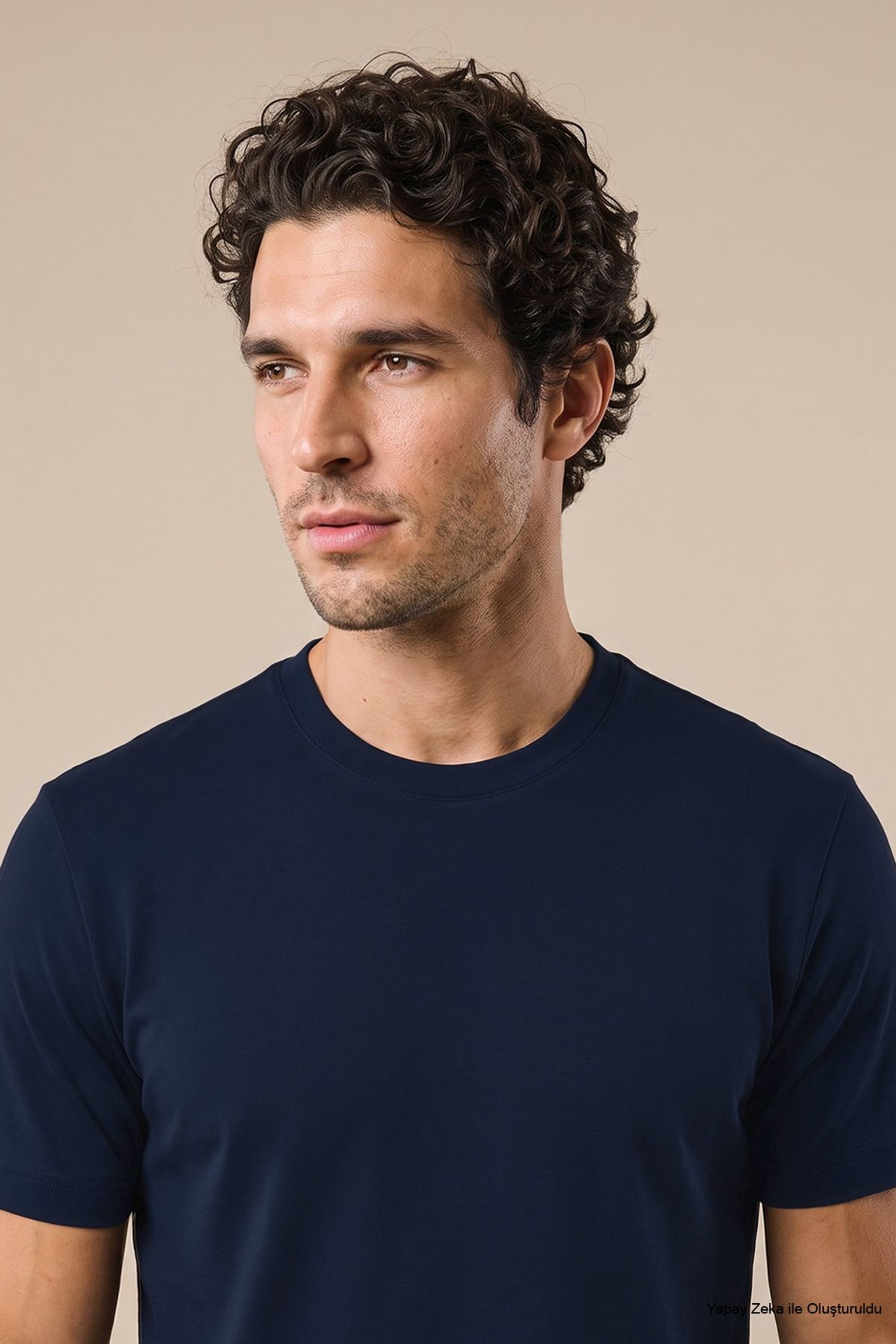 %100 Pamuk Kolu Patch Logo Detaylı Bisiklet Yaka T-Shirt - Lacivert (görsel 4)