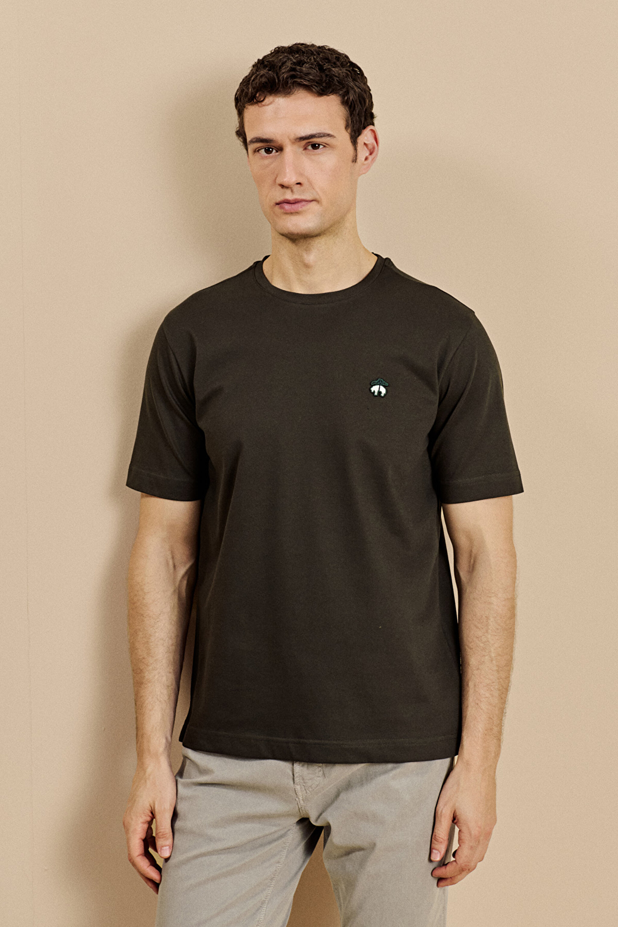 Bisiklet Yaka Triko T-Shirt - Koyu Yeşil (görsel 2)