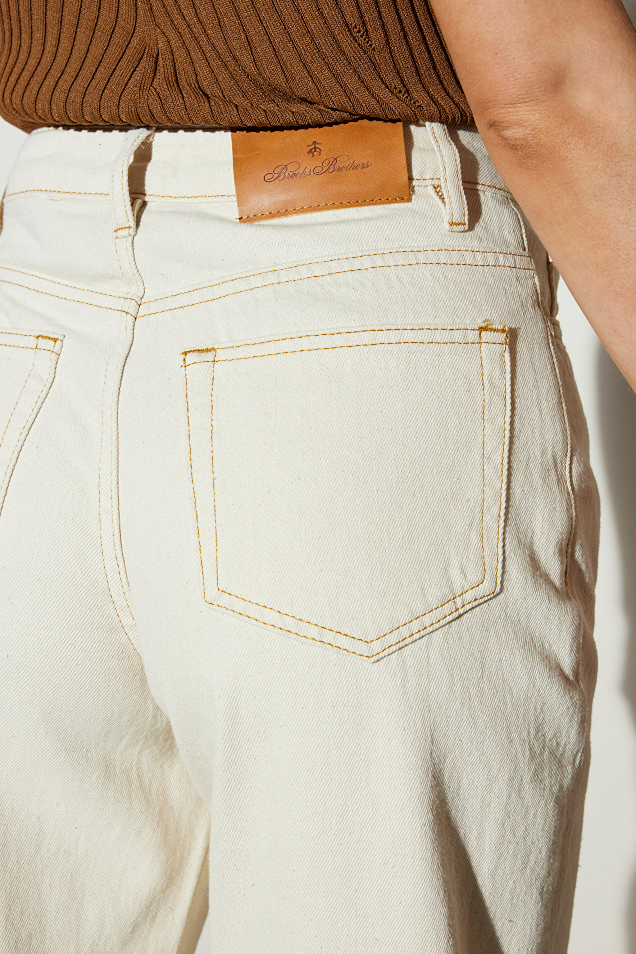 %100 Pamuk Yüksek Bel Denim Pantolon - Bej (görsel 6)