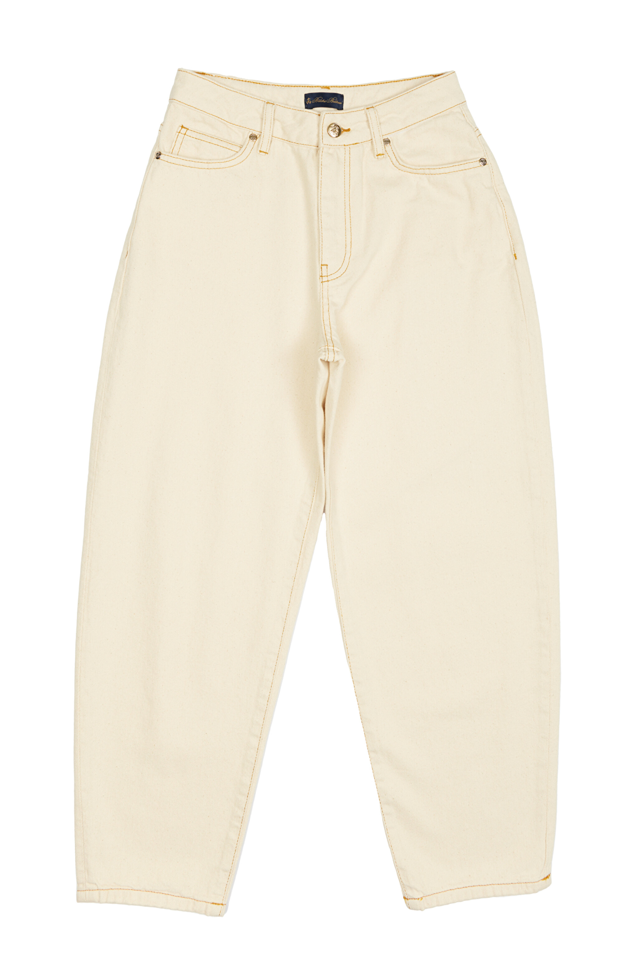 %100 Pamuk Yüksek Bel Denim Pantolon - Bej (görsel 7)
