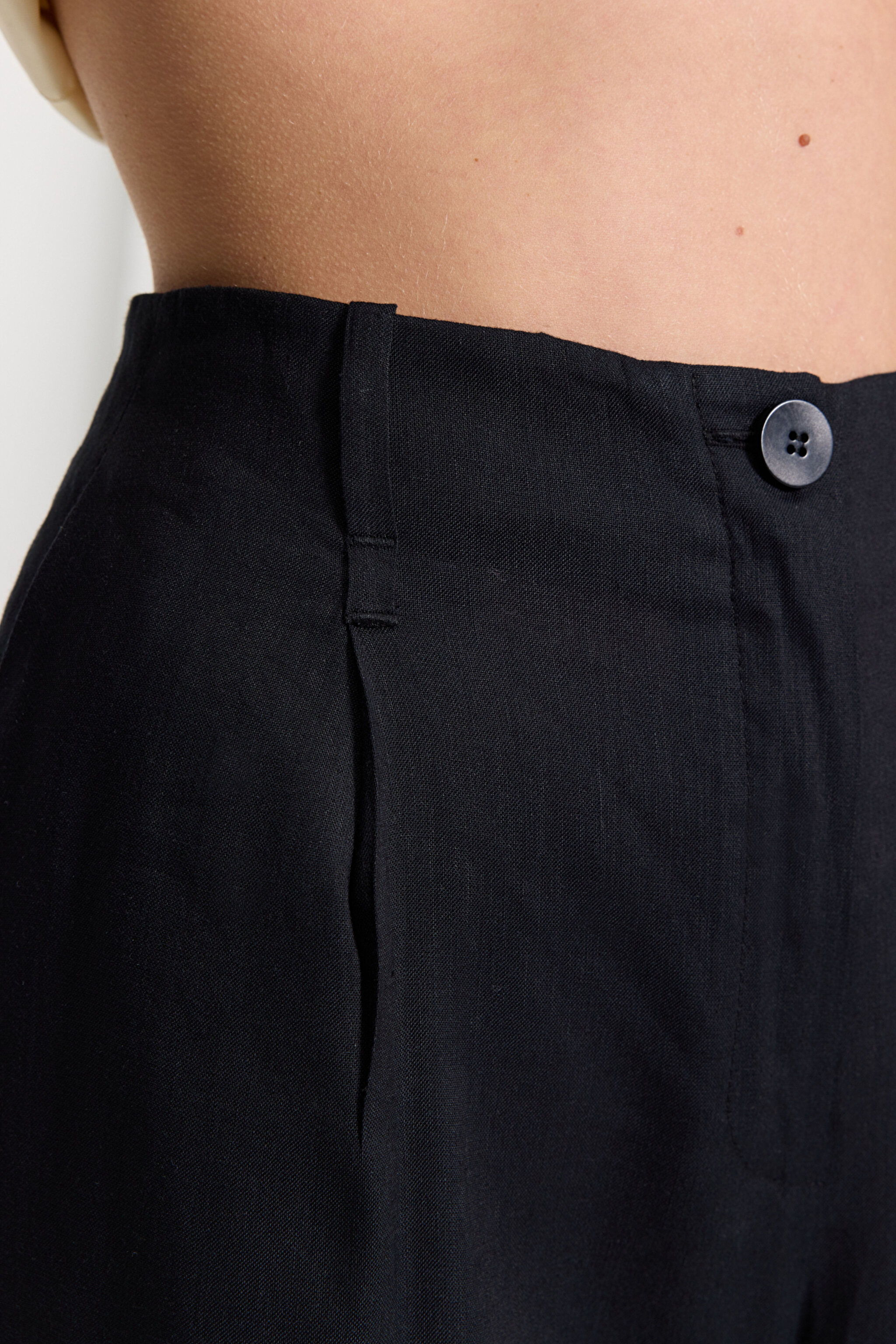 Keten Karışımlı Geniş Paça Pantolon - Siyah (görsel 4)
