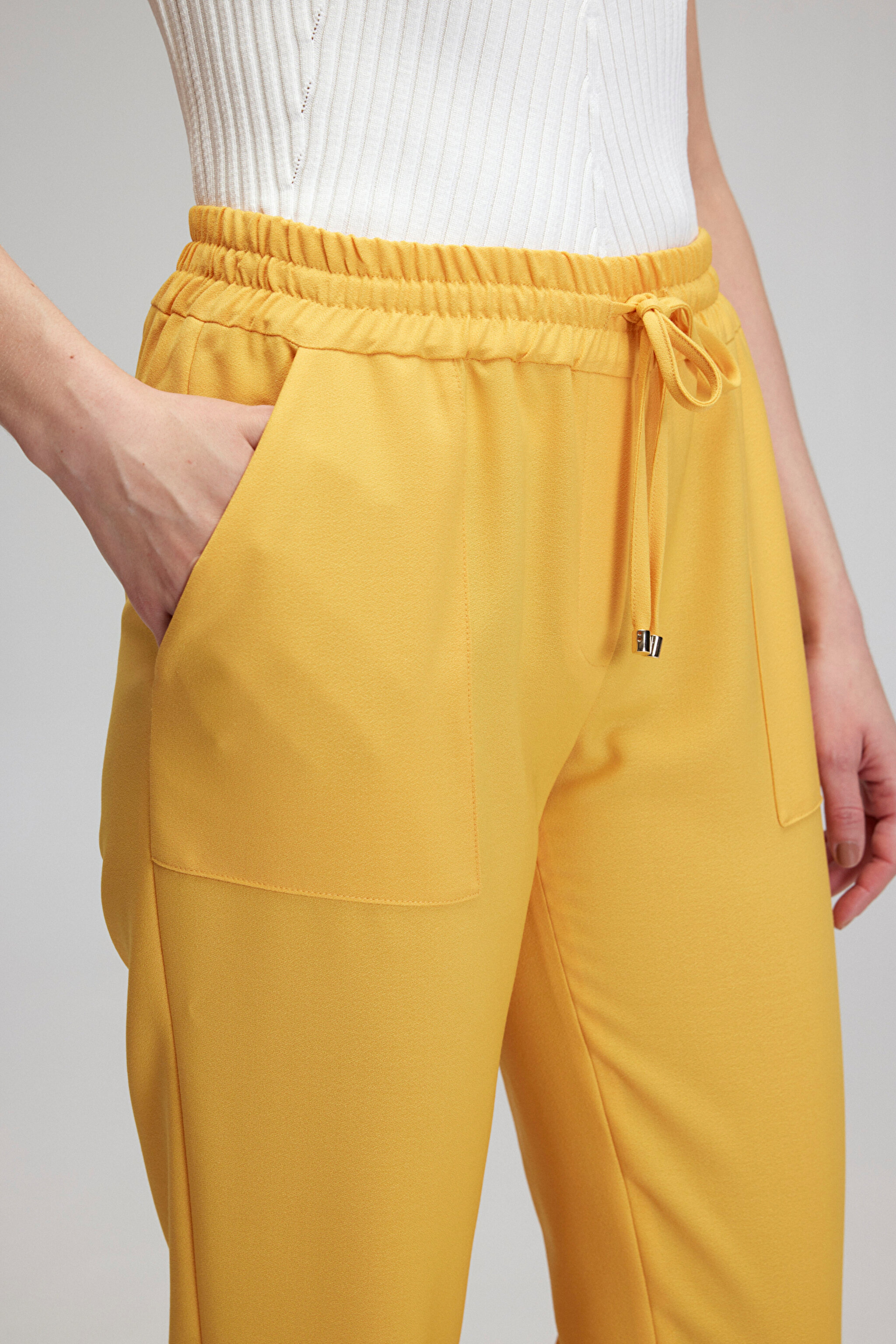 Standart Fit Normal Kesim Cepli Yünlü Krep Pantolon - Sarı (görsel 2)