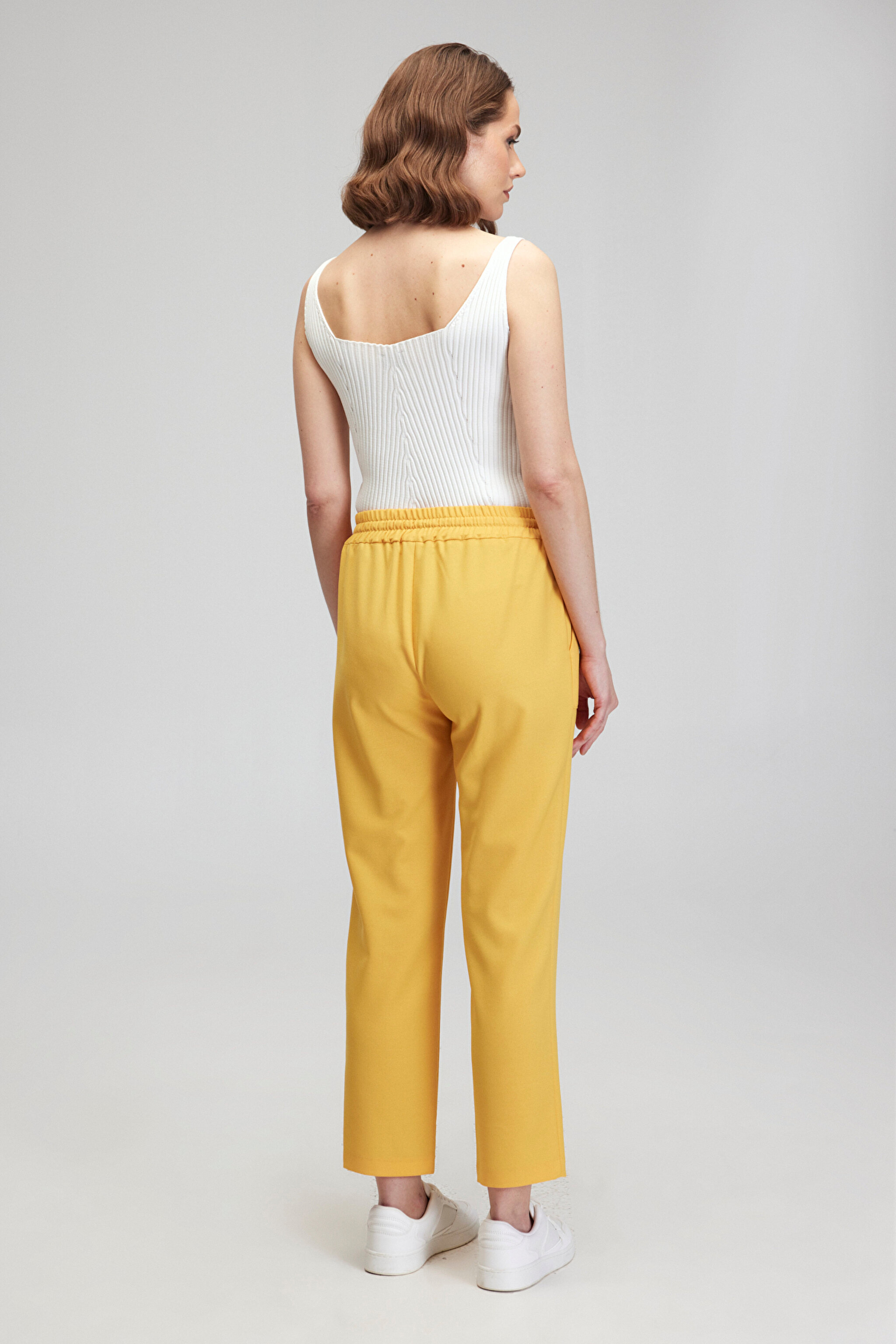 Standart Fit Normal Kesim Cepli Yünlü Krep Pantolon - Sarı (görsel 5)