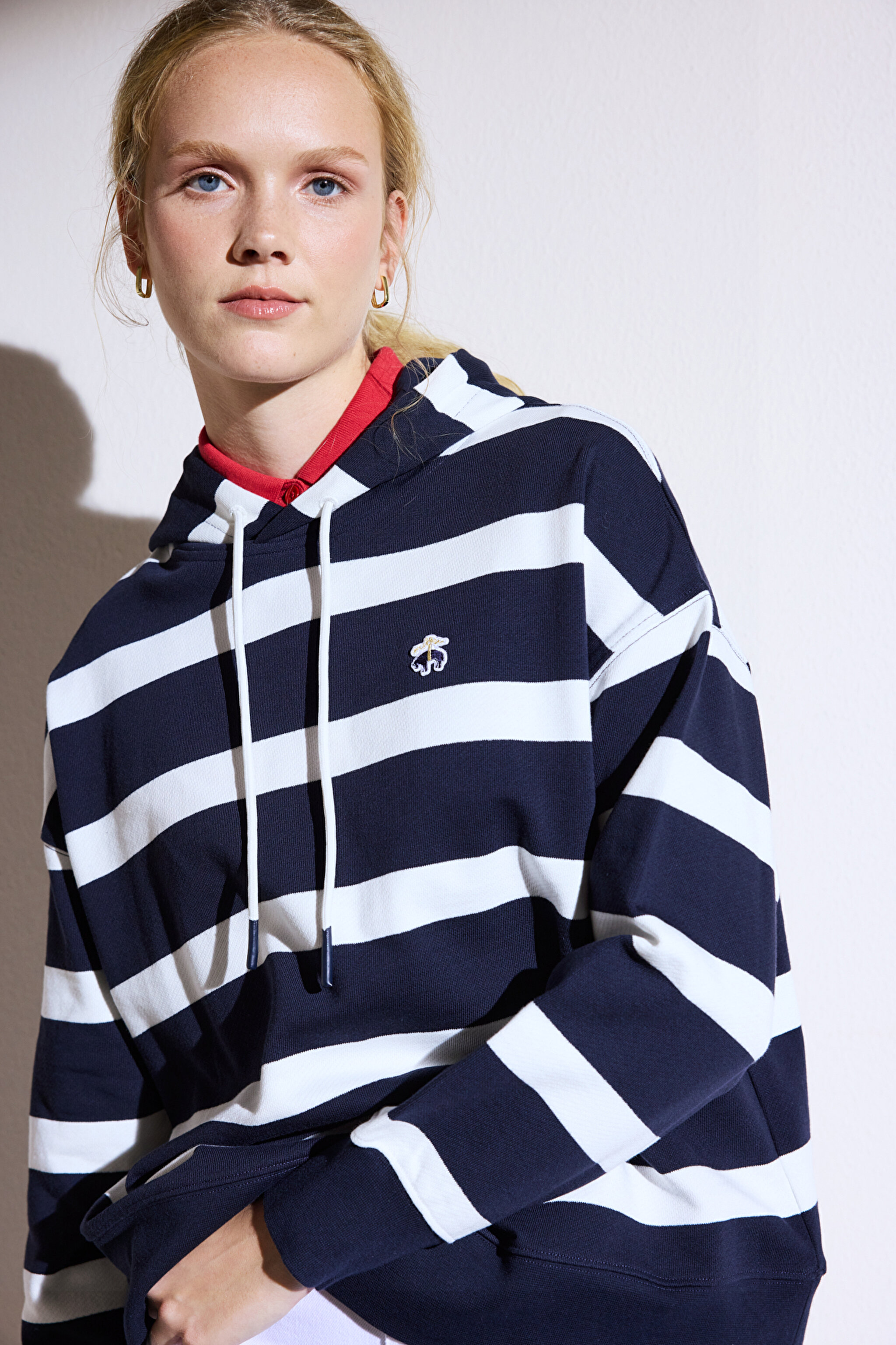 Kapüşonlu Blok Sweatshirt - Lacivert-Beyaz (görsel 3)