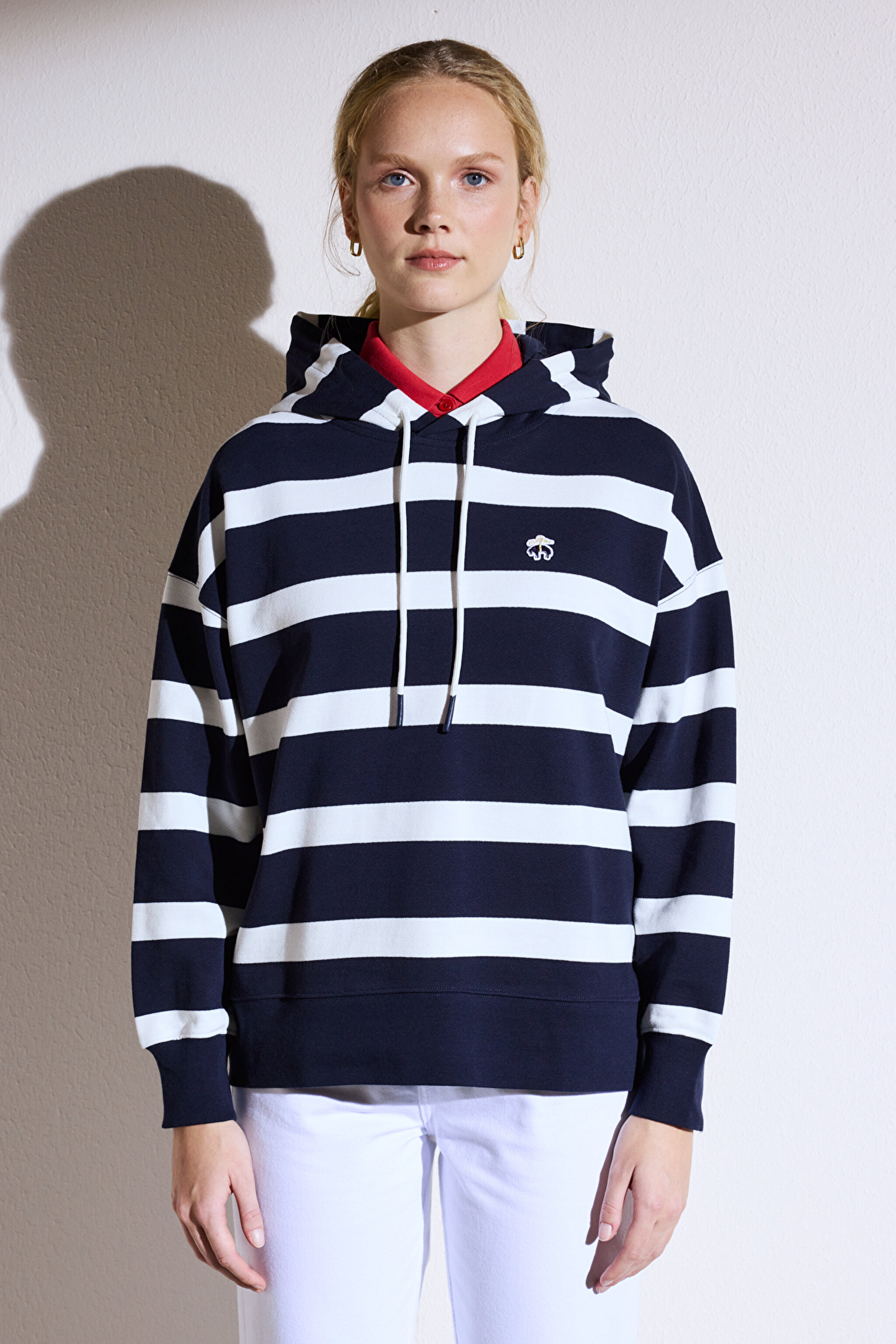 Kapüşonlu Blok Sweatshirt - Lacivert-Beyaz (görsel 7)