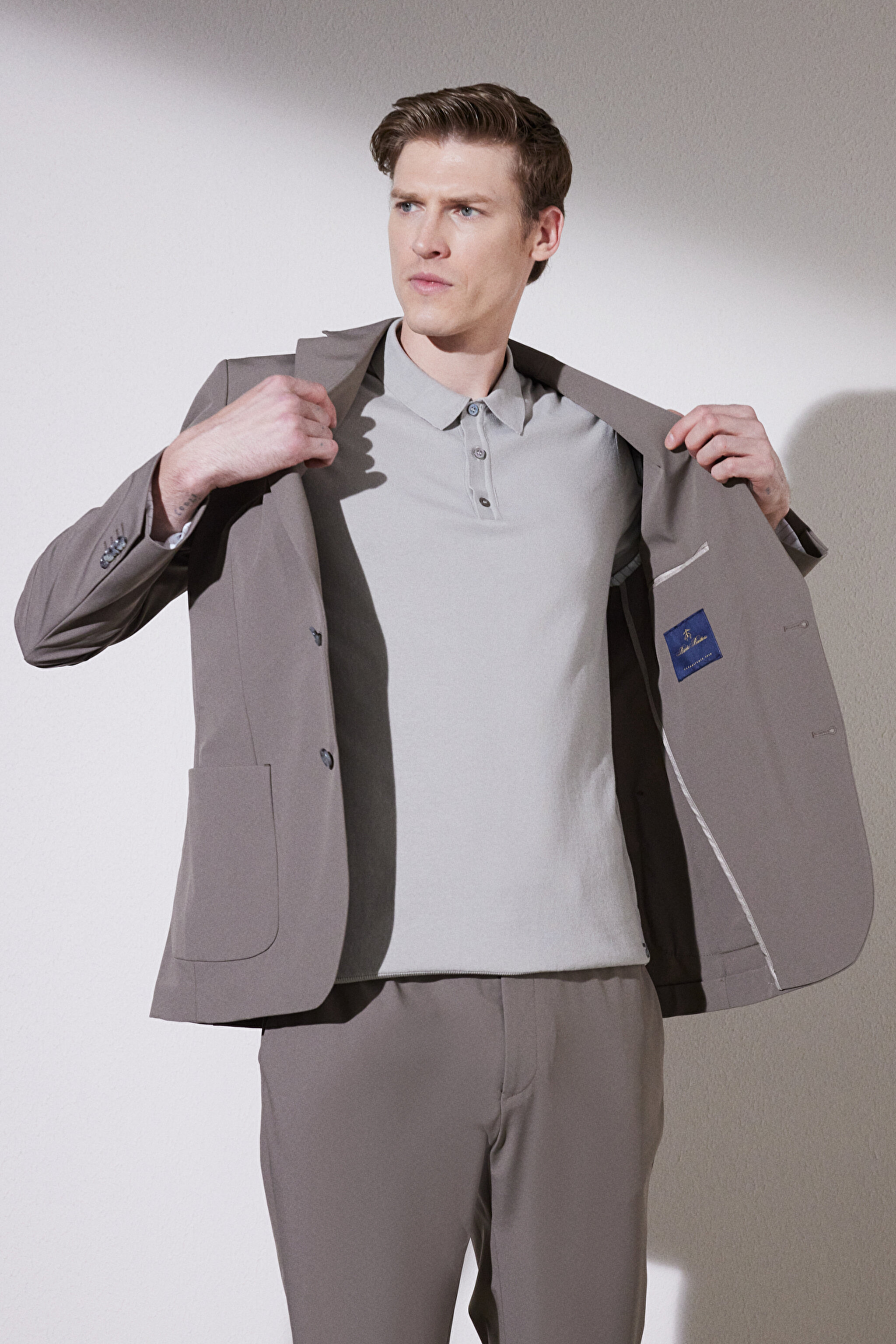 Slim Fit Dar Kesim Mono Yaka Cepli Performans Ceket - Camel (görsel 3)