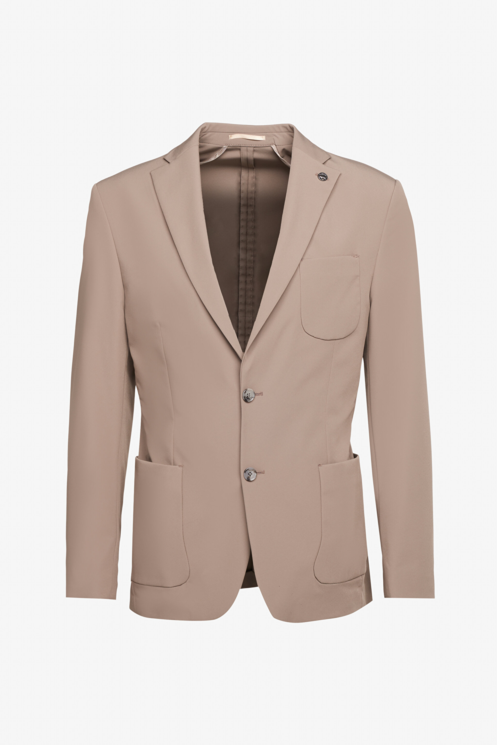 Slim Fit Dar Kesim Mono Yaka Cepli Performans Ceket - Camel (görsel 9)