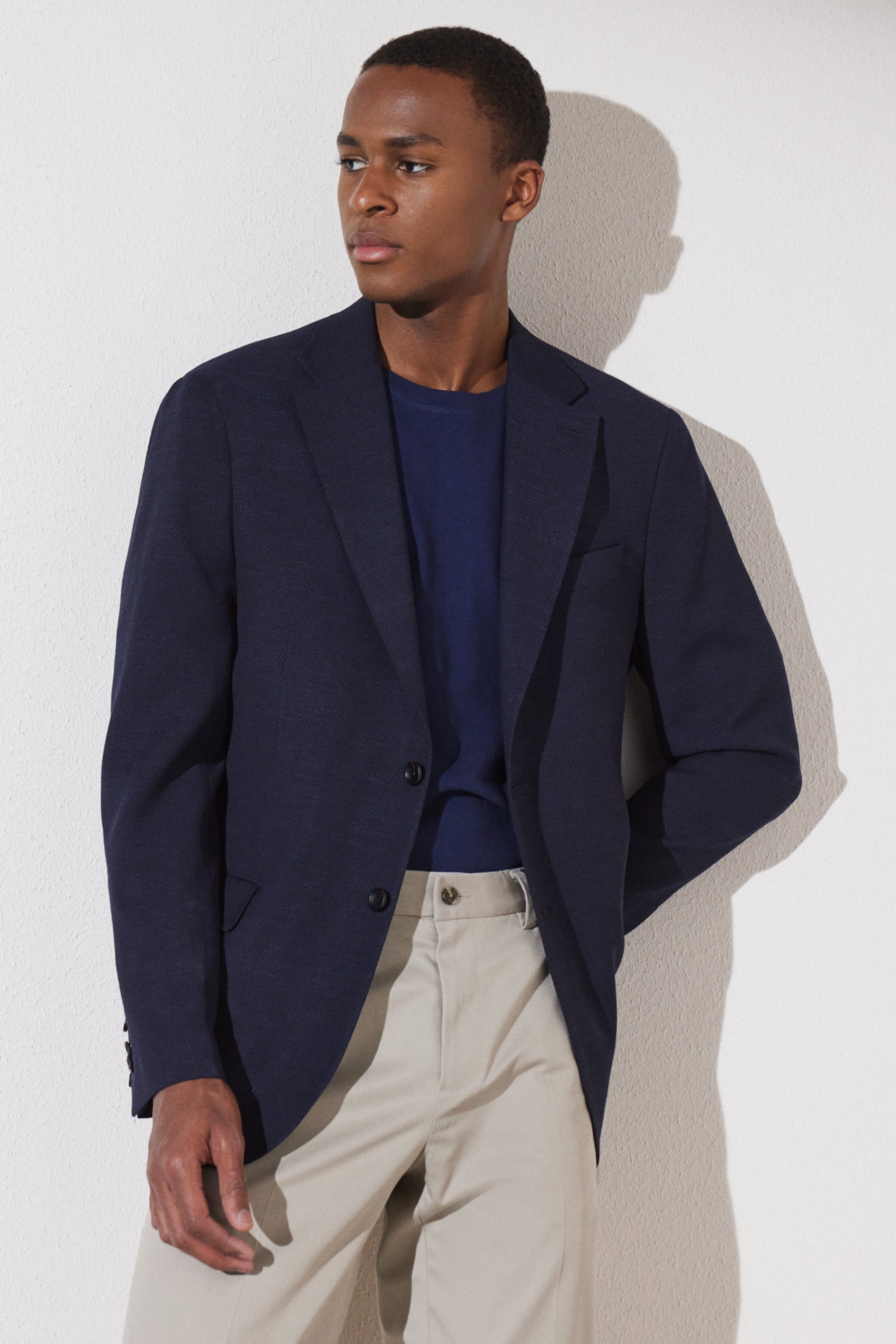 Slim Fit Dar Kesim Mono Yaka Cepli Desenli Klasik Ceket - Siyah (görsel 2)