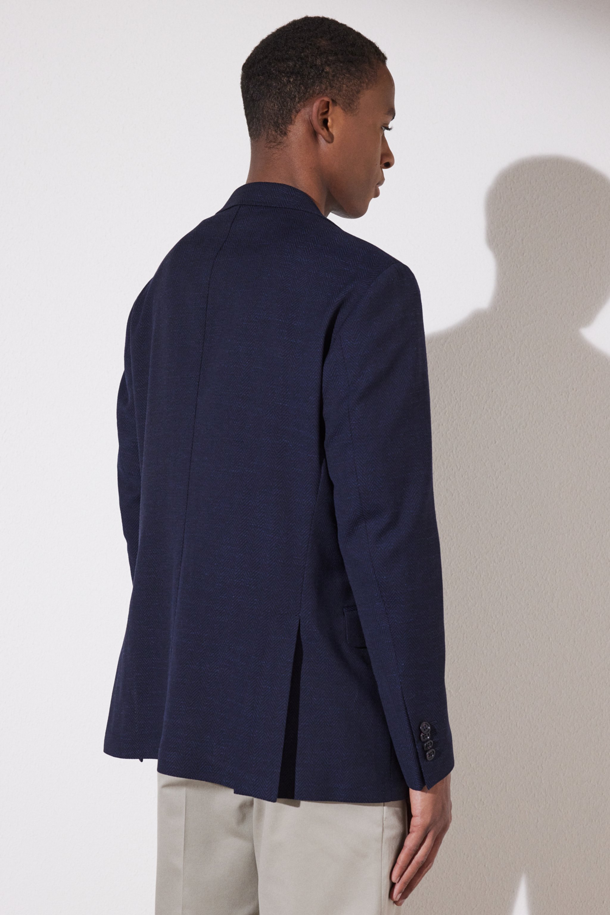 Slim Fit Dar Kesim Mono Yaka Cepli Desenli Klasik Ceket - Siyah (görsel 4)