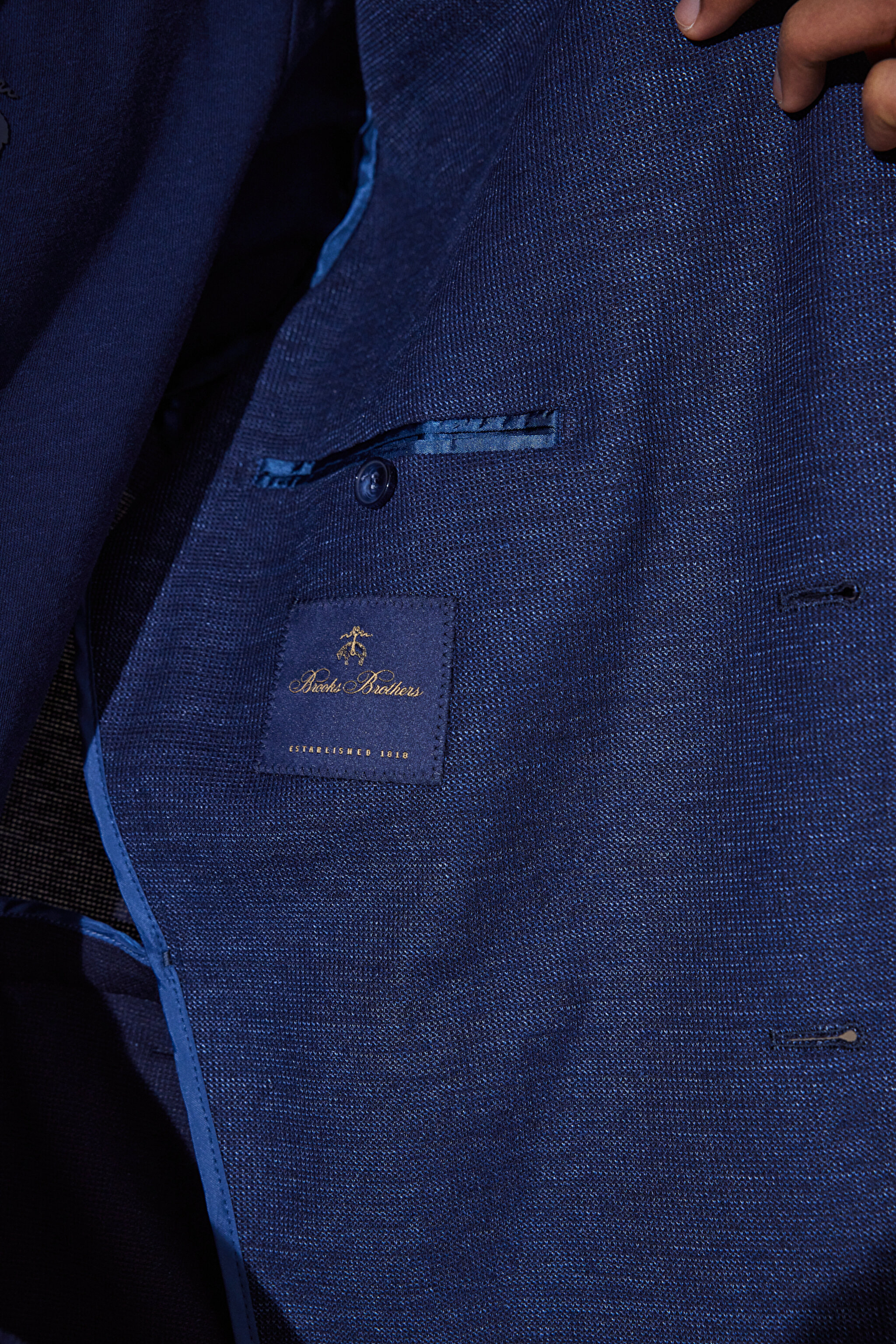 Slim Fit Dar Kesim Mono Yaka Cepli Desenli Klasik Ceket - Lacivert (görsel 8)