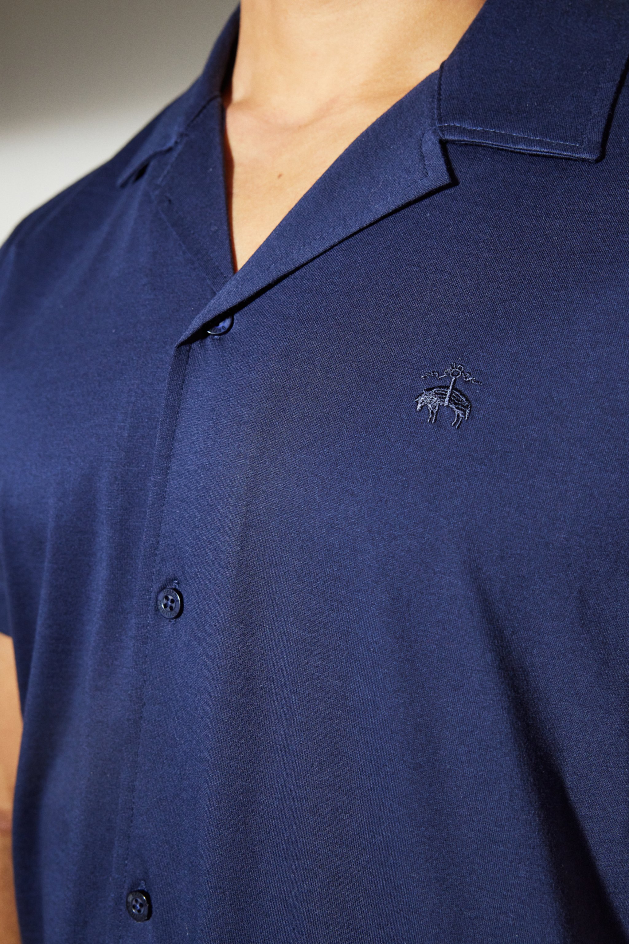 Comfort Fit Rahat Kesim Apaş Yaka Desenli Gömlek - Lacivert (görsel 4)