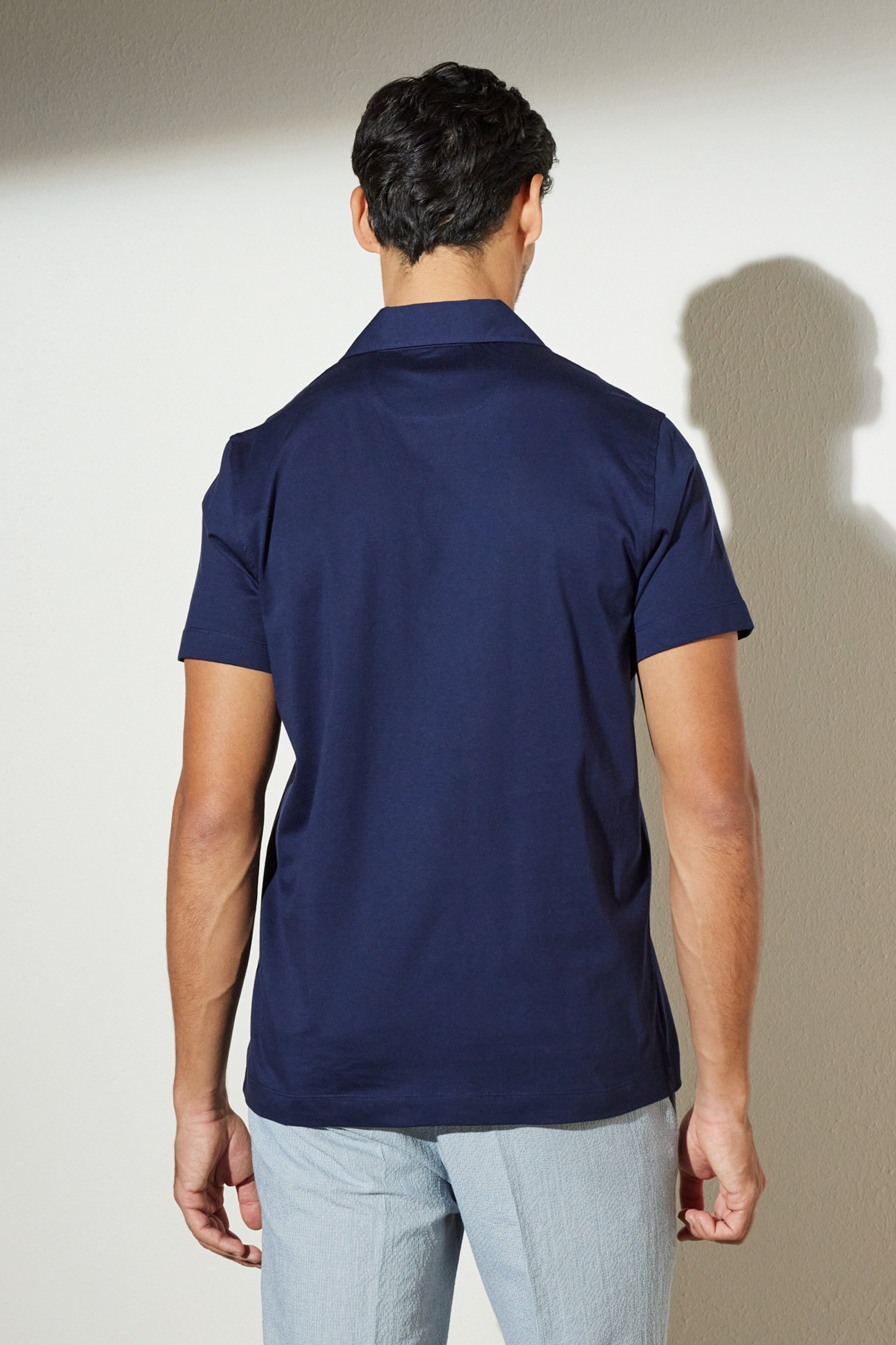 Comfort Fit Rahat Kesim Apaş Yaka Desenli Gömlek - Lacivert (görsel 5)