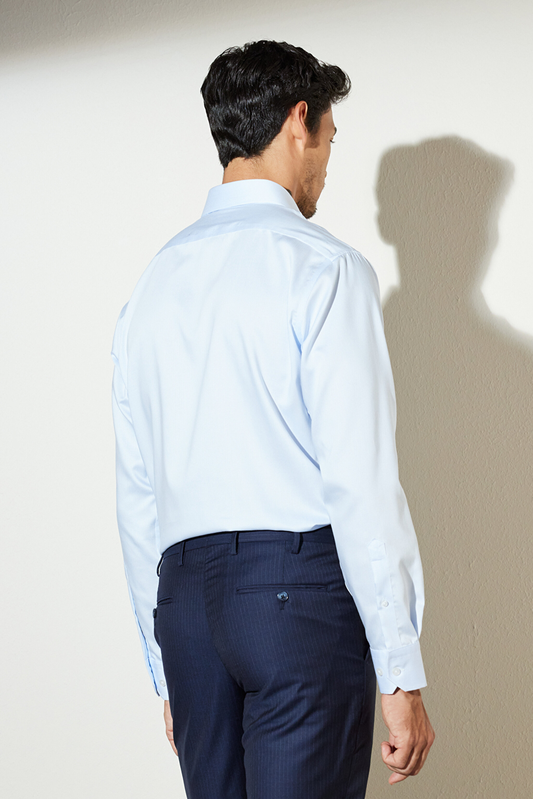 Comfort Fit Rahat Kesim Klasik Yaka %100 Pamuk Gömlek - Mavi-Beyaz (görsel 7)