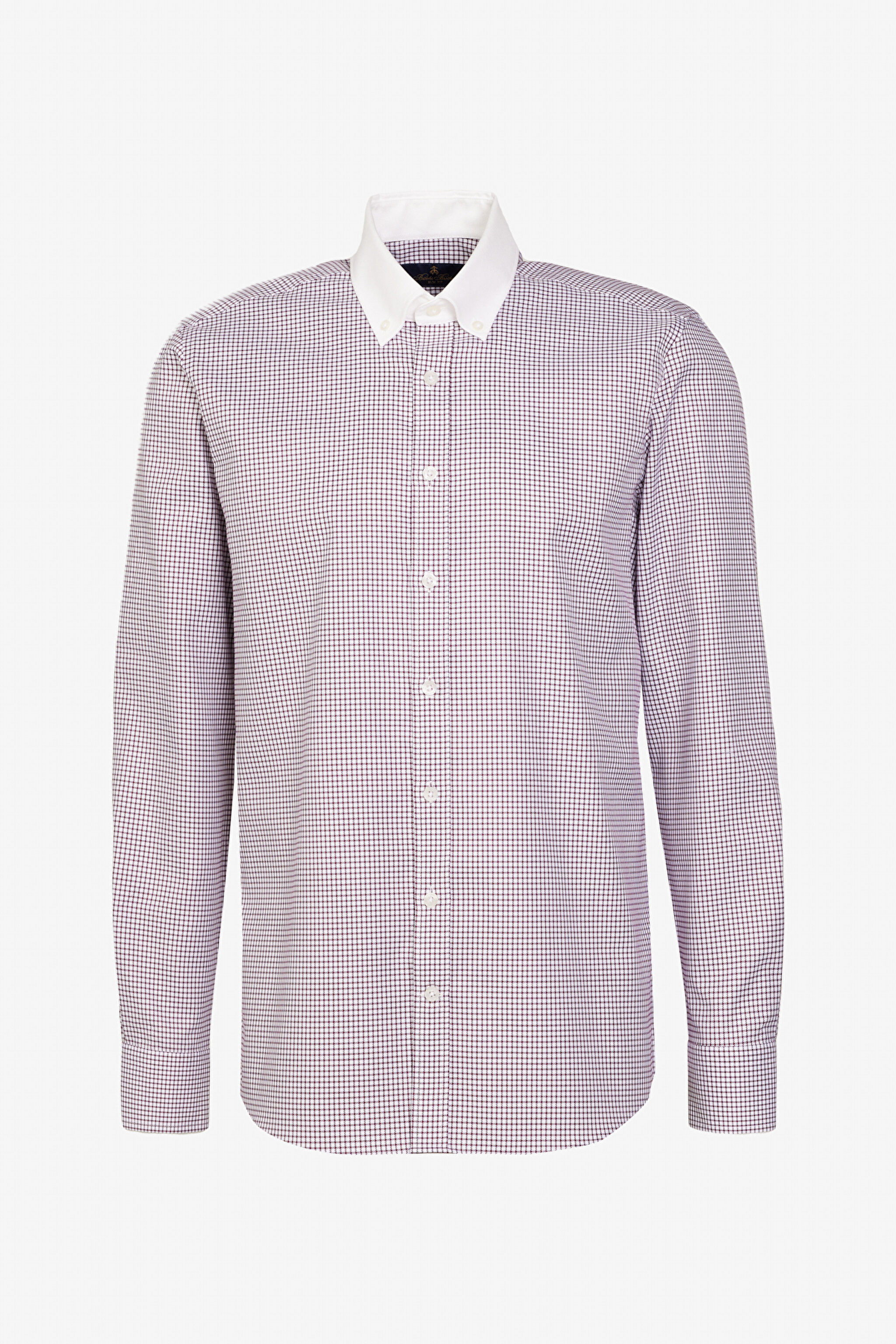 Slim Fit Dar Kesim Düğmeli Yaka %100 Pamuk Desenli Gömlek - Bordo-Beyaz (görsel 6)