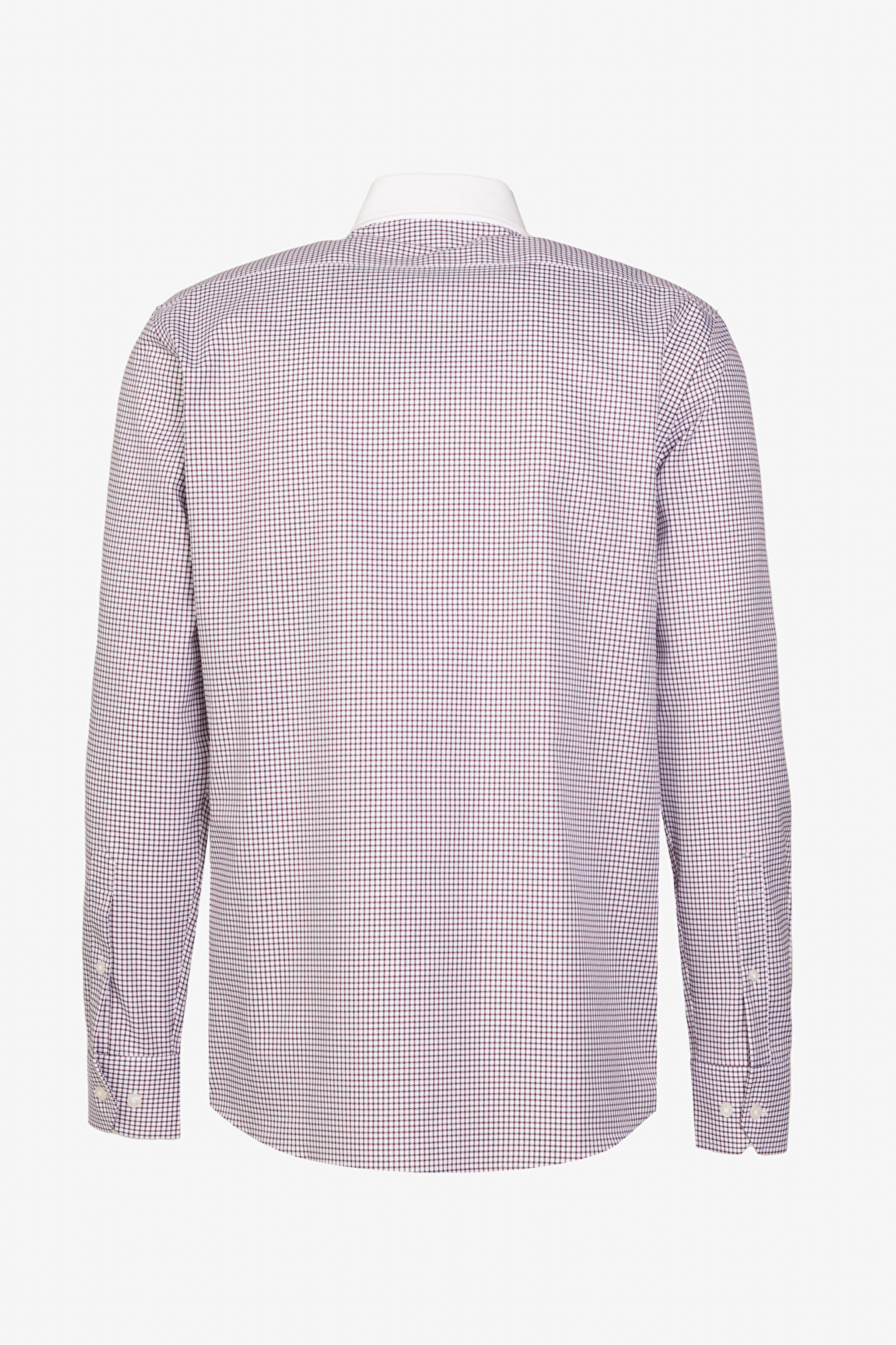 Slim Fit Dar Kesim Düğmeli Yaka %100 Pamuk Desenli Gömlek - Bordo-Beyaz (görsel 7)