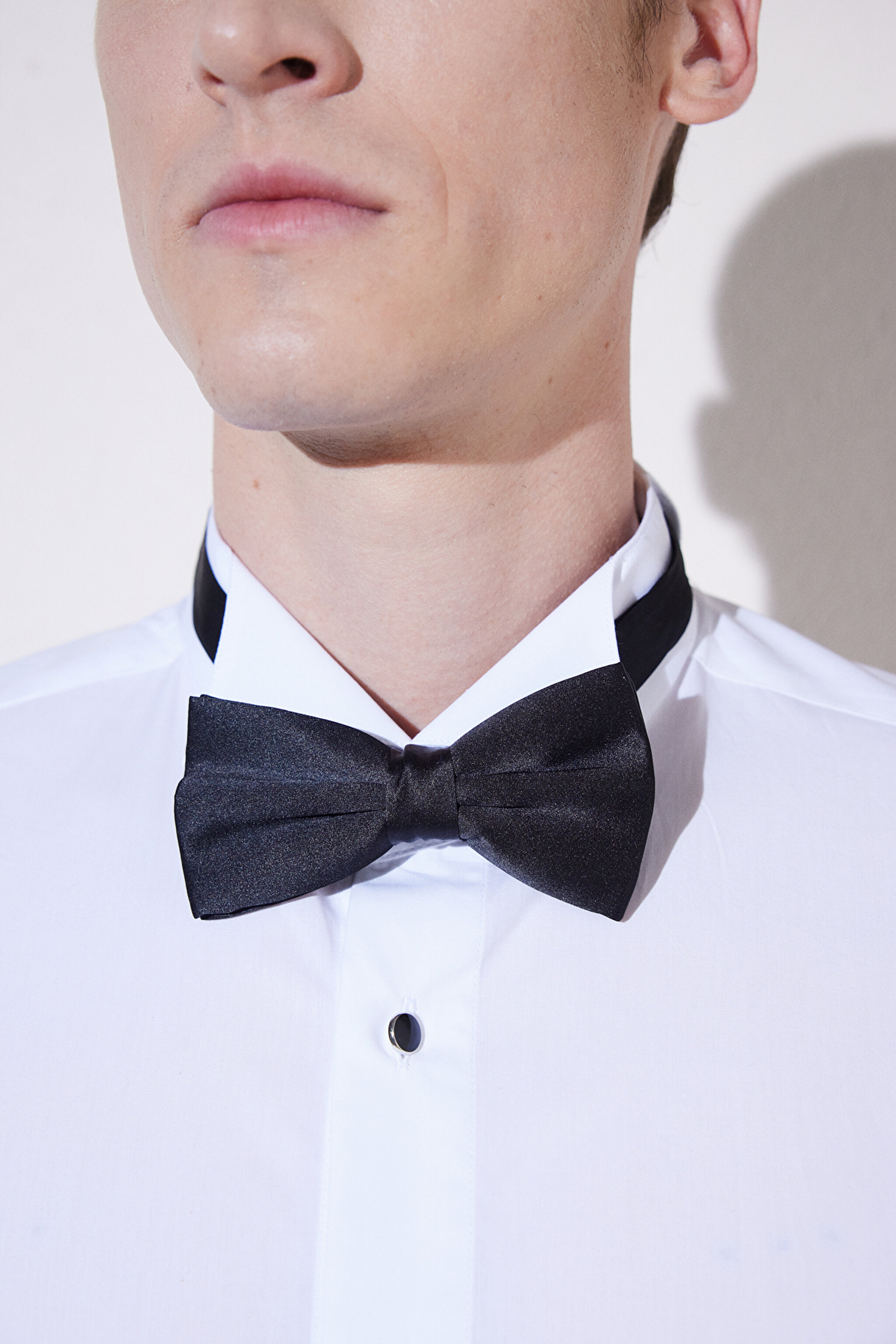 Slim Fit Dar Kesim Ata Yaka Smokin Gömlek - Beyaz (görsel 4)