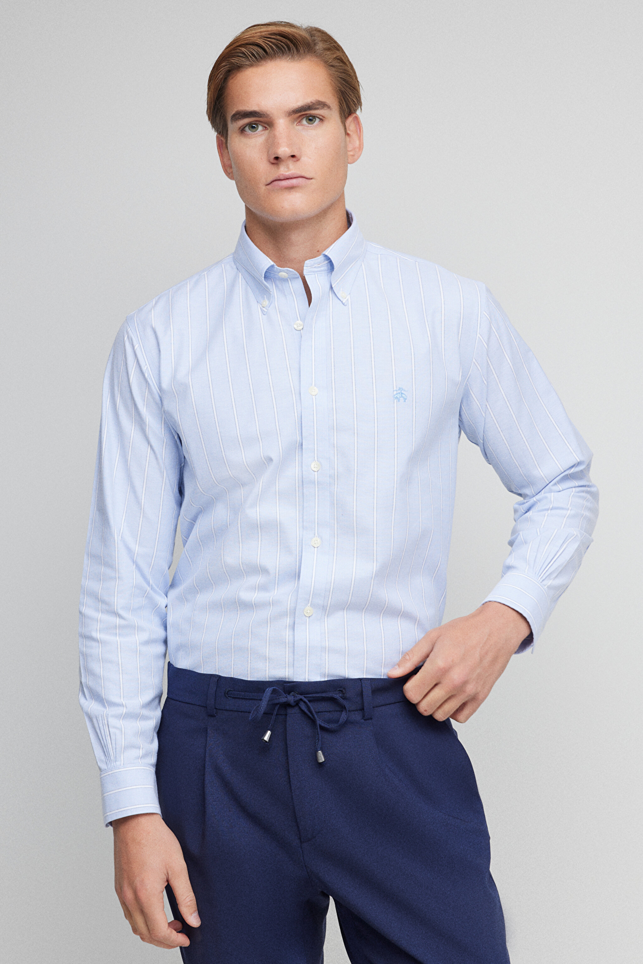 Ütü Gerektirmeyen Regular Fit Geniş Kesim Non-Iron Gömlek - Mavi