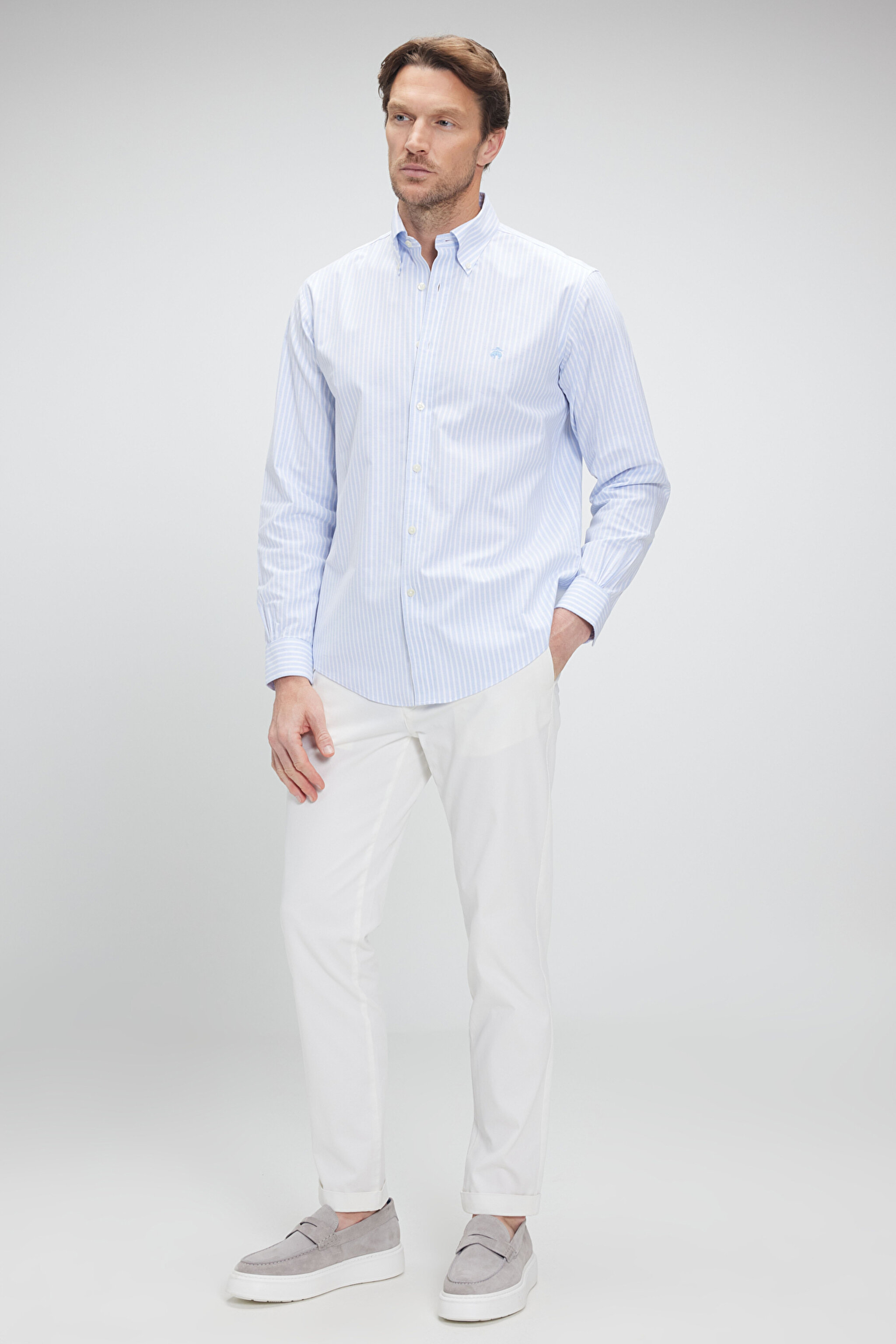 Ütü Gerektirmeyen Regular Fit Geniş Kesim Non-Iron Gömlek - Açık Mavi (görsel 4)