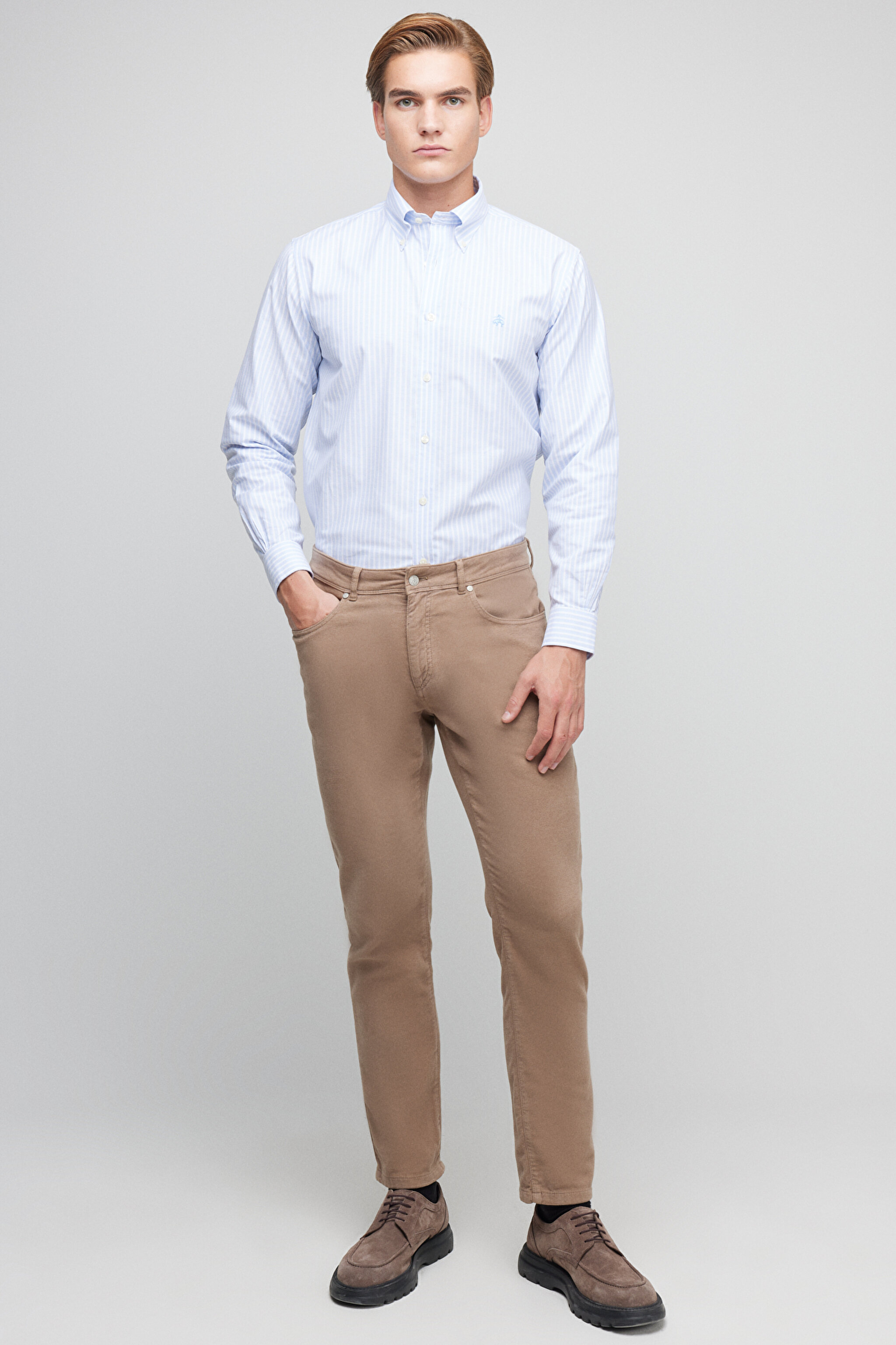 Ütü Gerektirmeyen Regular Fit Geniş Kesim Non-Iron Gömlek - Açık Mavi (görsel 10)