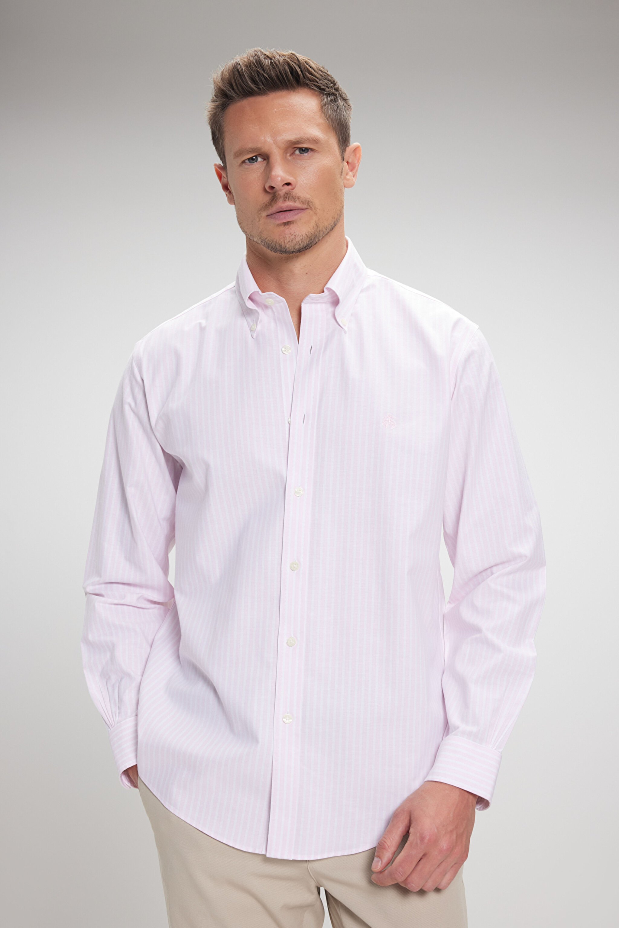 Ütü Gerektirmeyen Regular Fit Geniş Kesim Non-Iron Gömlek - Açık Pembe