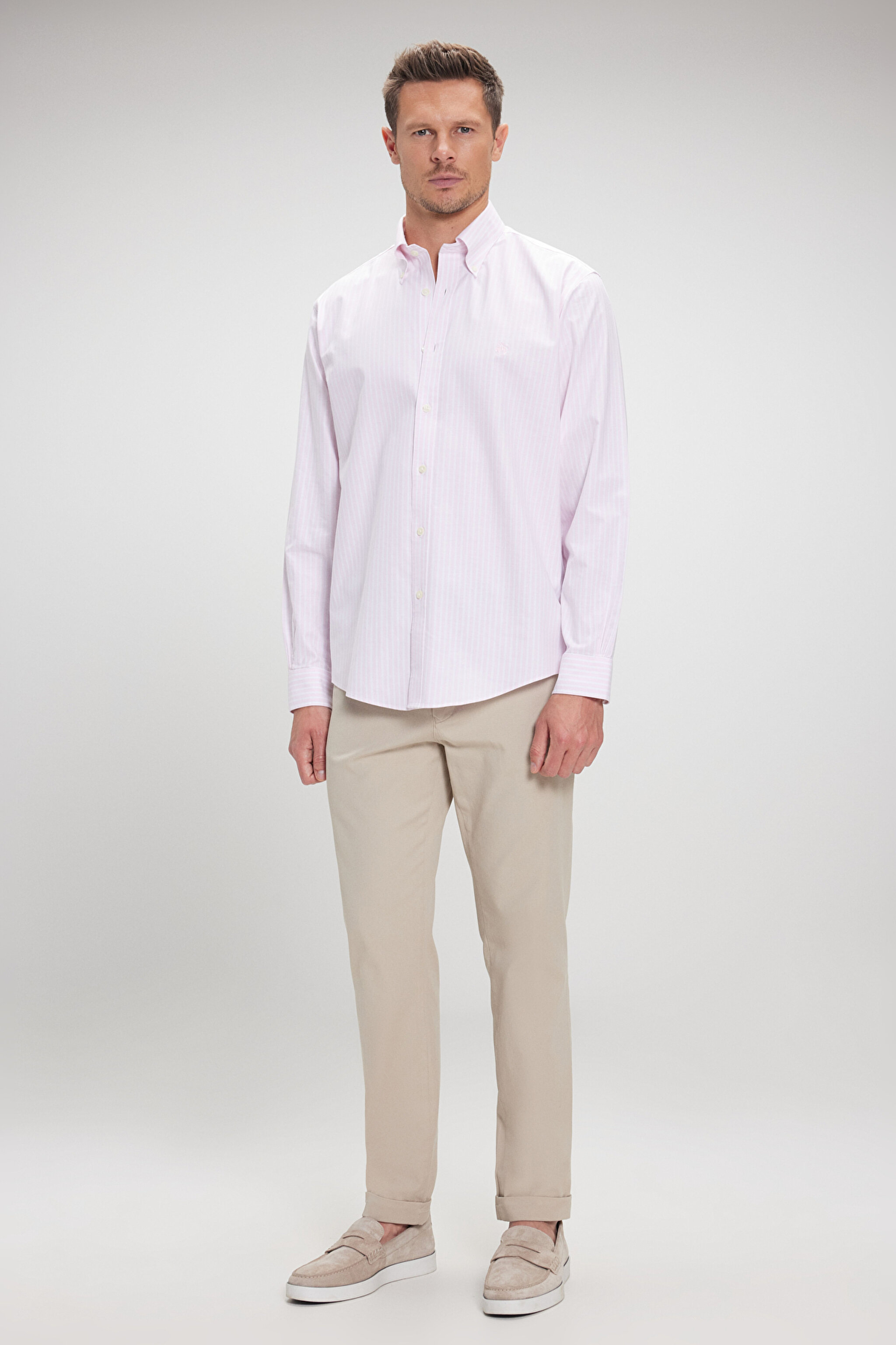 Ütü Gerektirmeyen Regular Fit Geniş Kesim Non-Iron Gömlek - Açık Pembe (görsel 4)