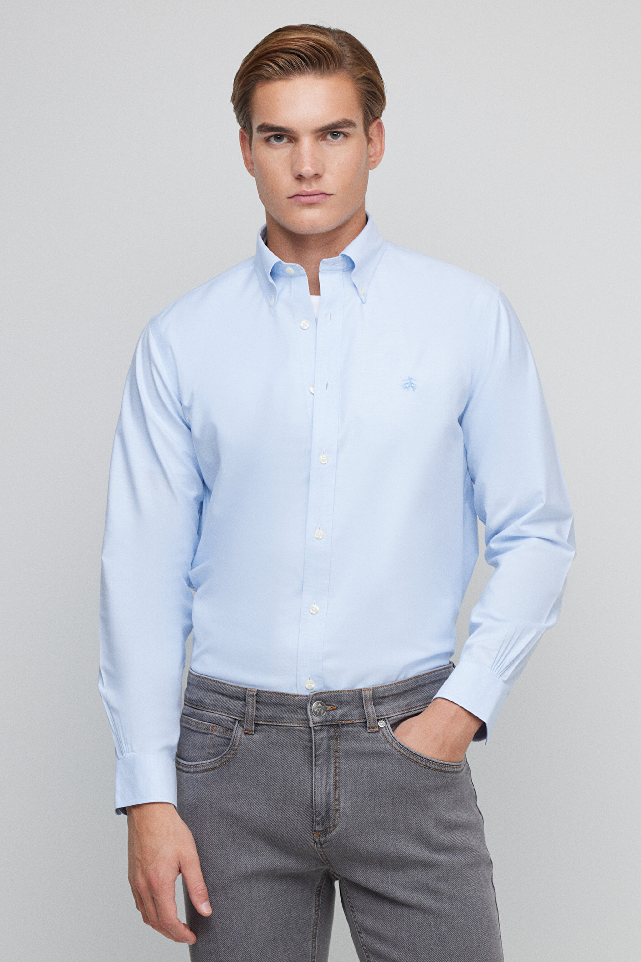 Pamuk Karışımlı Ütü Gerektirmeyen Regular Fit Geniş Kesim Non-Iron Gömlek - Mavi