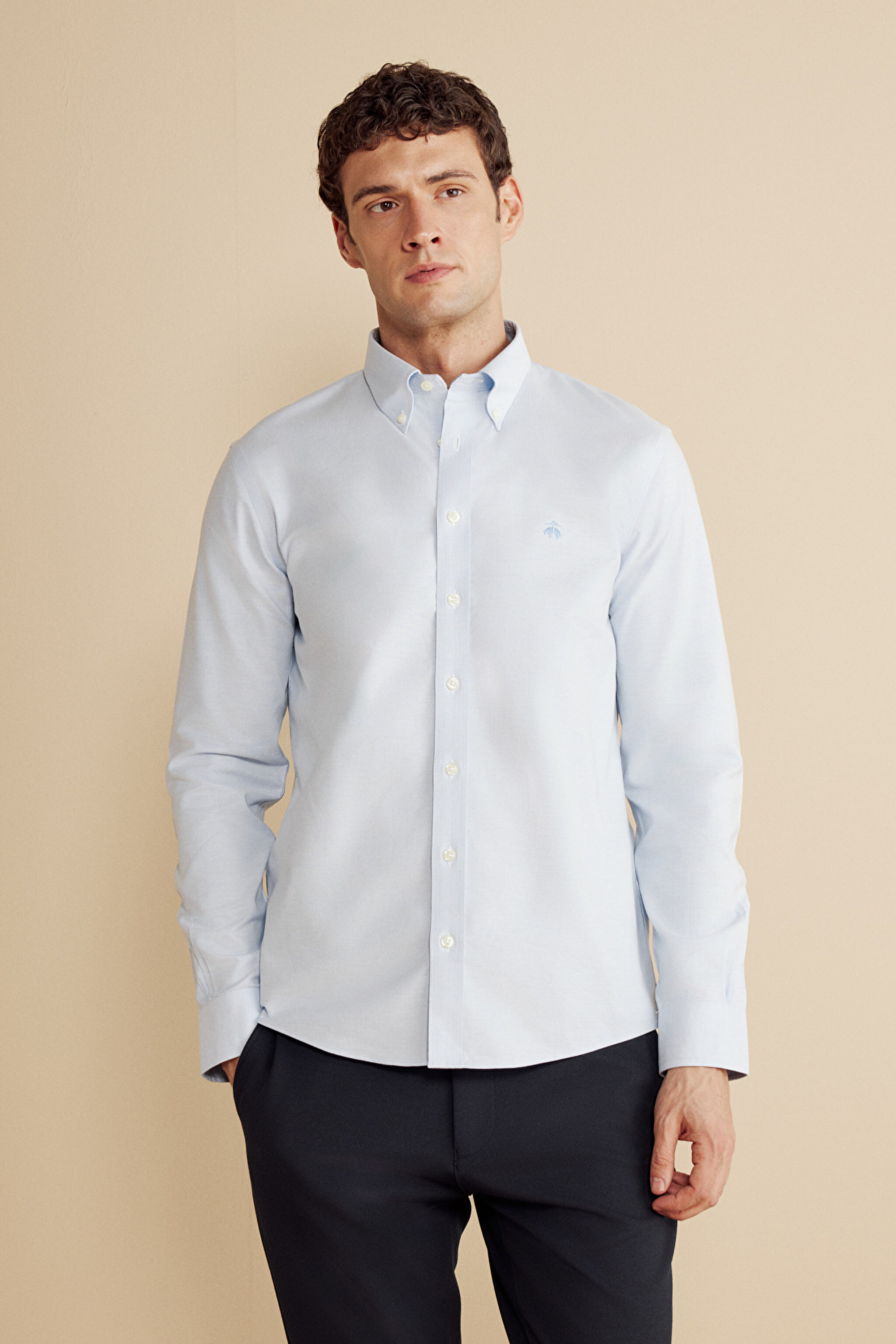 Ütü Gerektirmeyen Slim Fit Dar Kesim Pamuklu Non-Iron Gömlek - Mavi