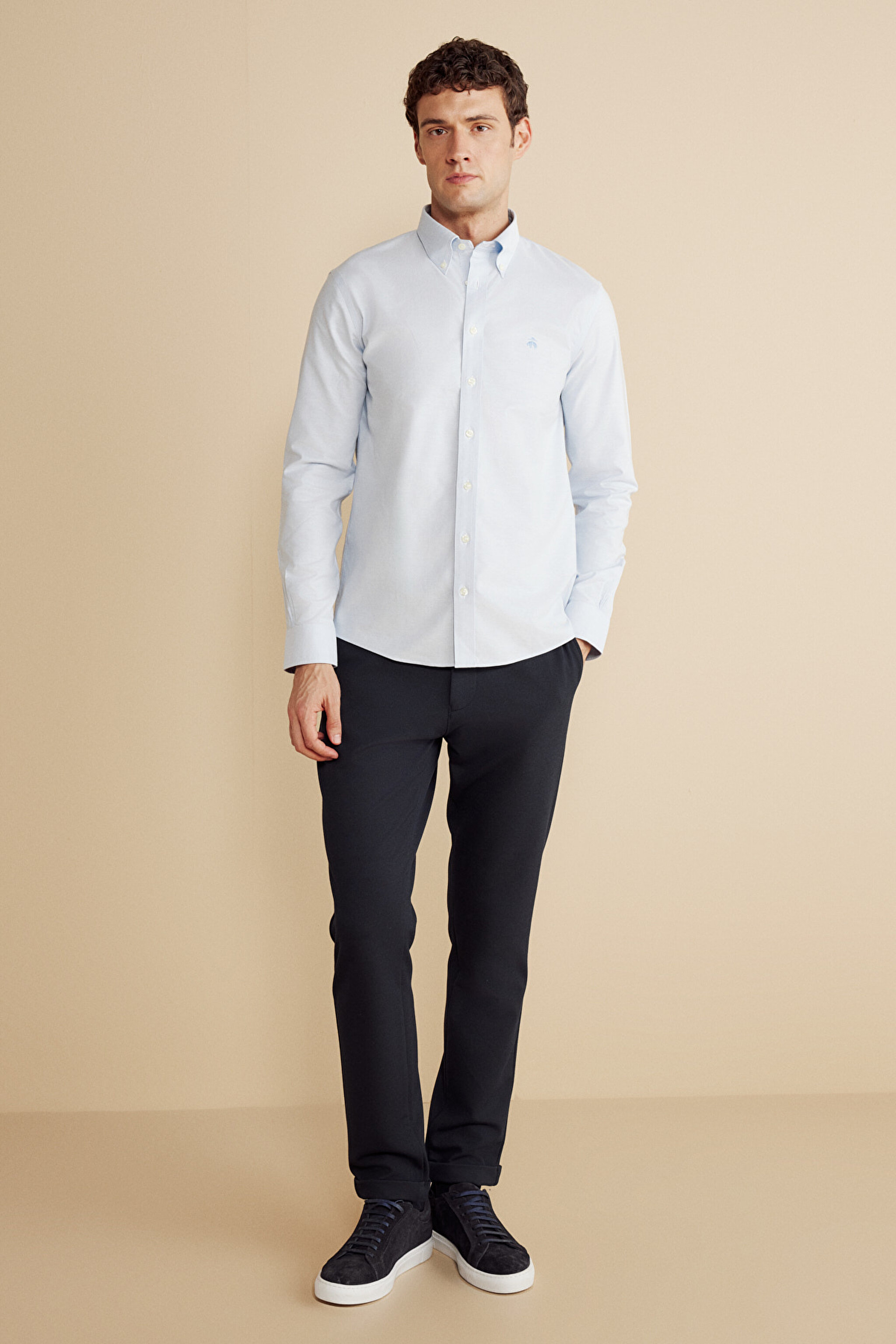 Ütü Gerektirmeyen Slim Fit Dar Kesim Pamuklu Non-Iron Gömlek - Mavi (görsel 3)