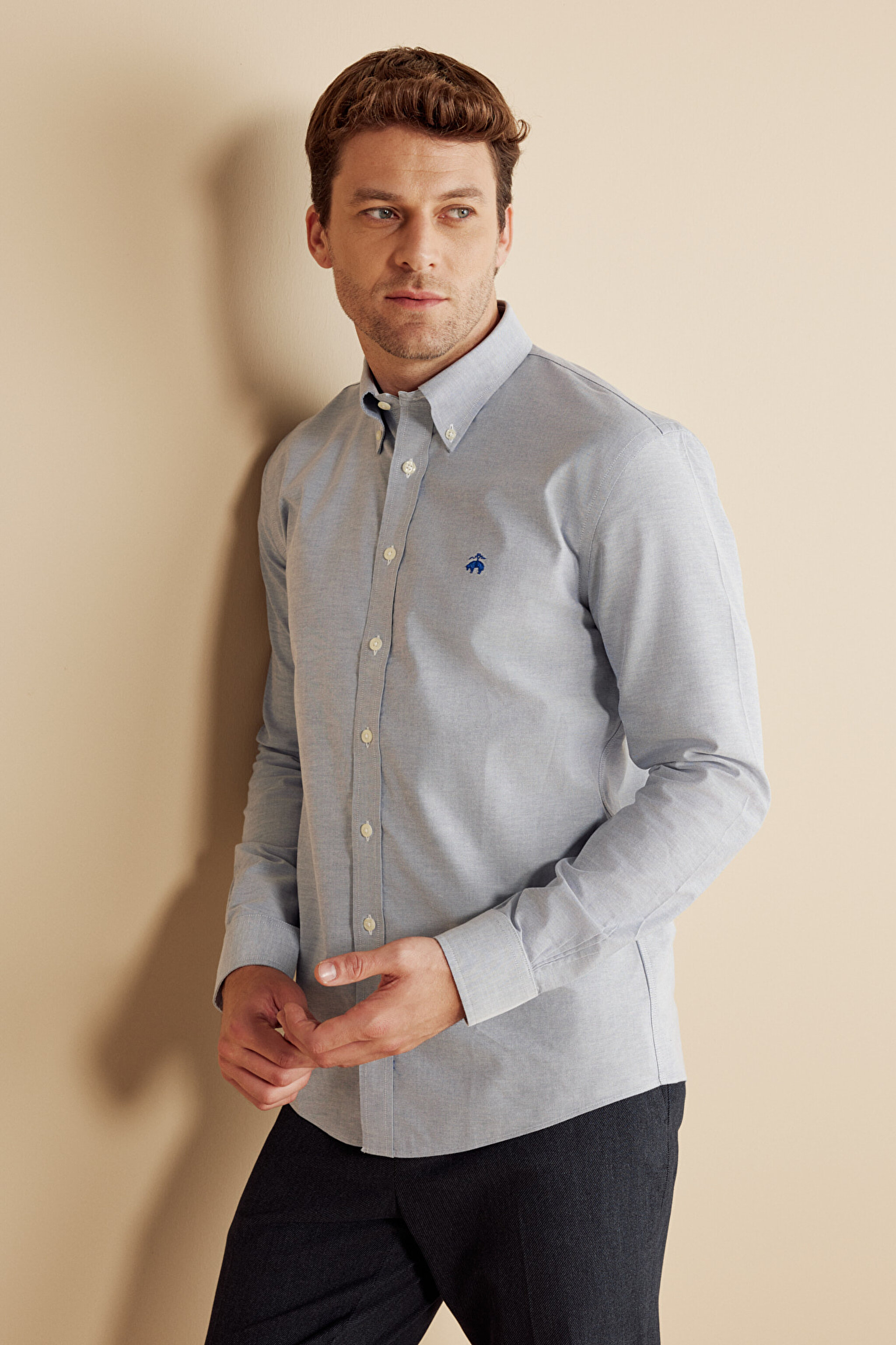 Ütü Gerektirmeyen Slim Fit Dar Kesim Pamuklu Non-Iron Gömlek - Lacivert (görsel 2)
