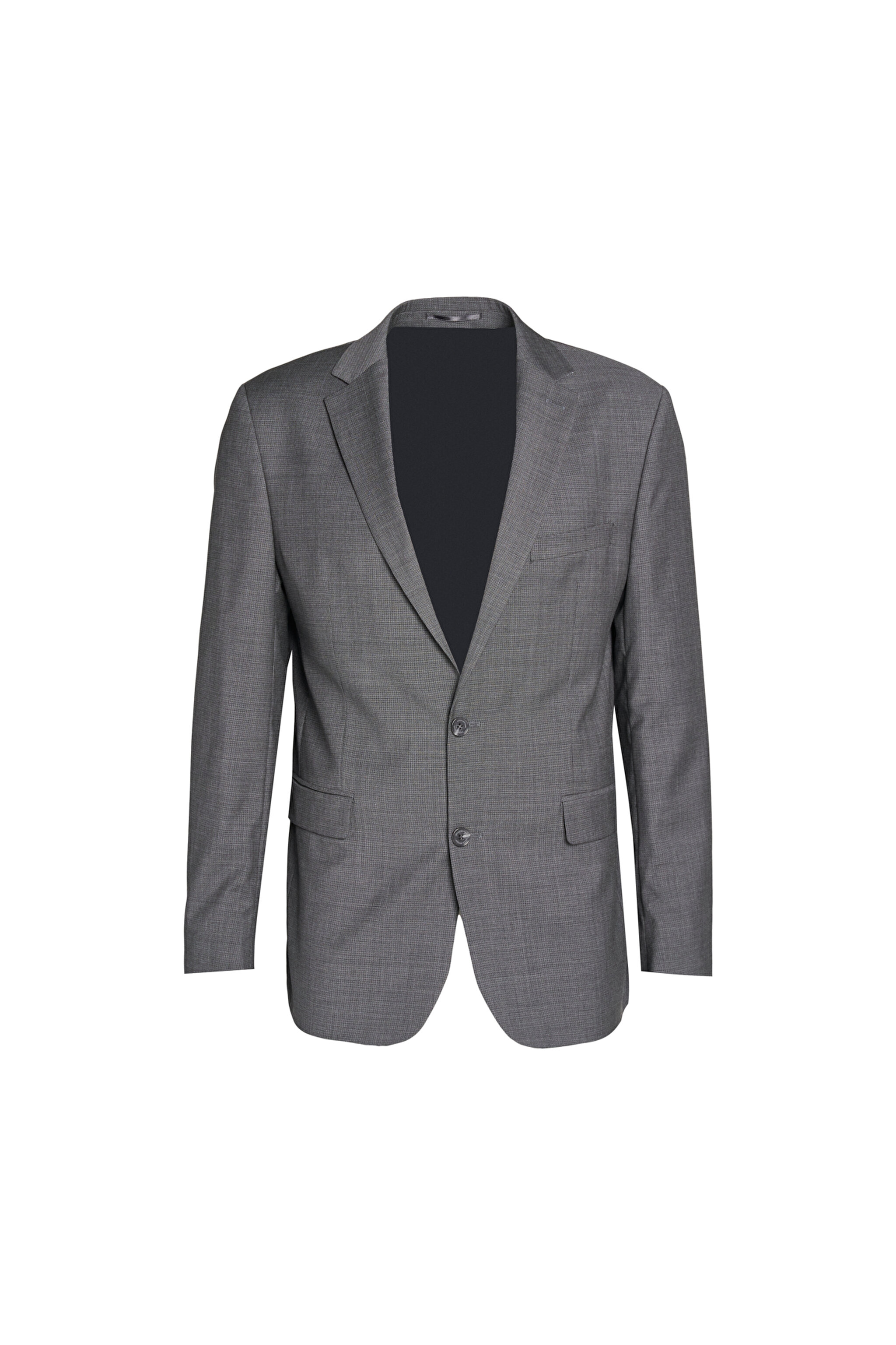 Comfort Fit Rahat Kesim Mono Yaka Desenli Yünlü Takım Elbise - Gri (görsel 8)