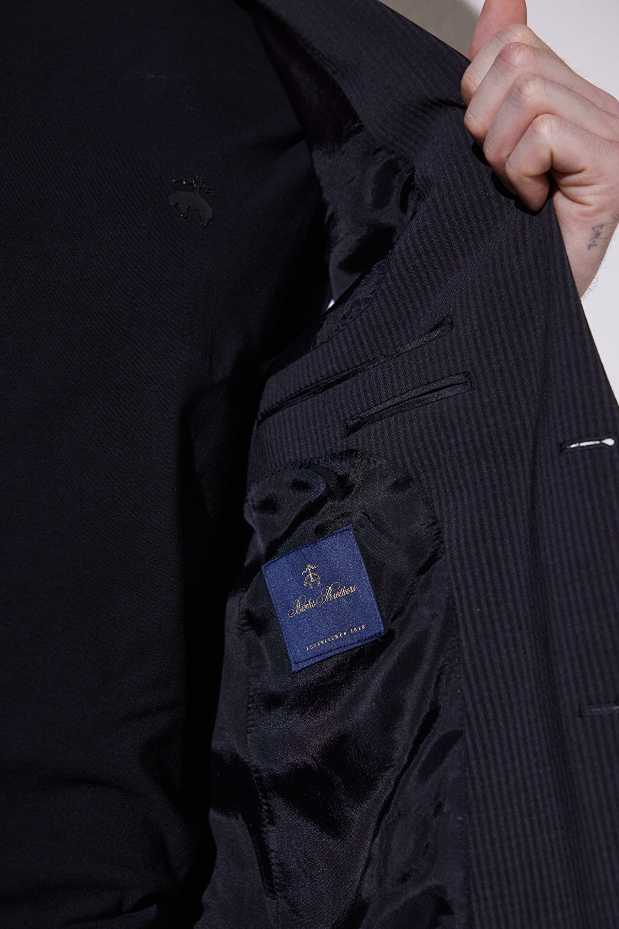 Slim Fit Dar Kesim Mono Yaka Desenli Takım Elbise - Siyah (görsel 9)