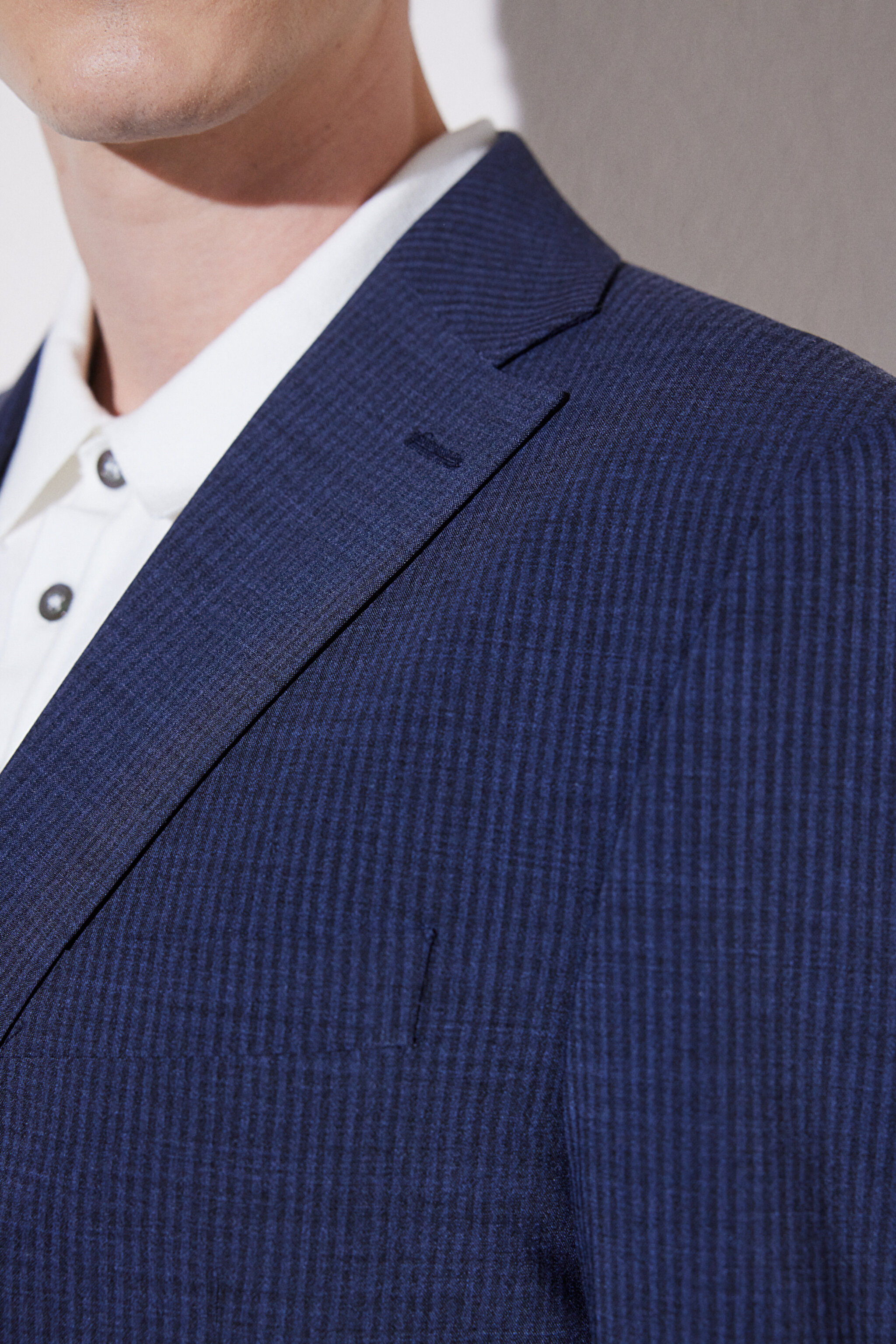Slim Fit Dar Kesim Mono Yaka Desenli Takım Elbise - Lacivert (görsel 7)