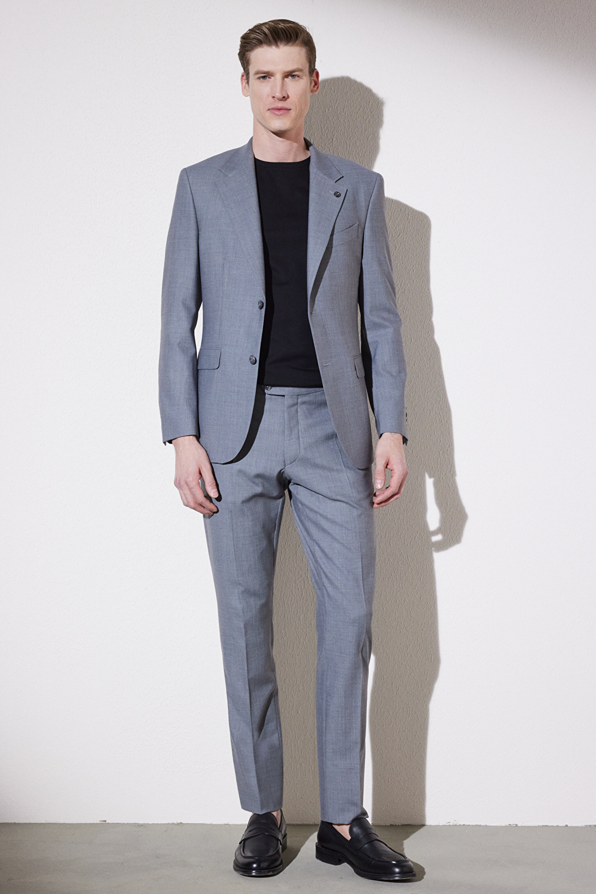 Slim Fit Dar Kesim Mono Yaka Cepli Takım Elbise - Gri (görsel 2)