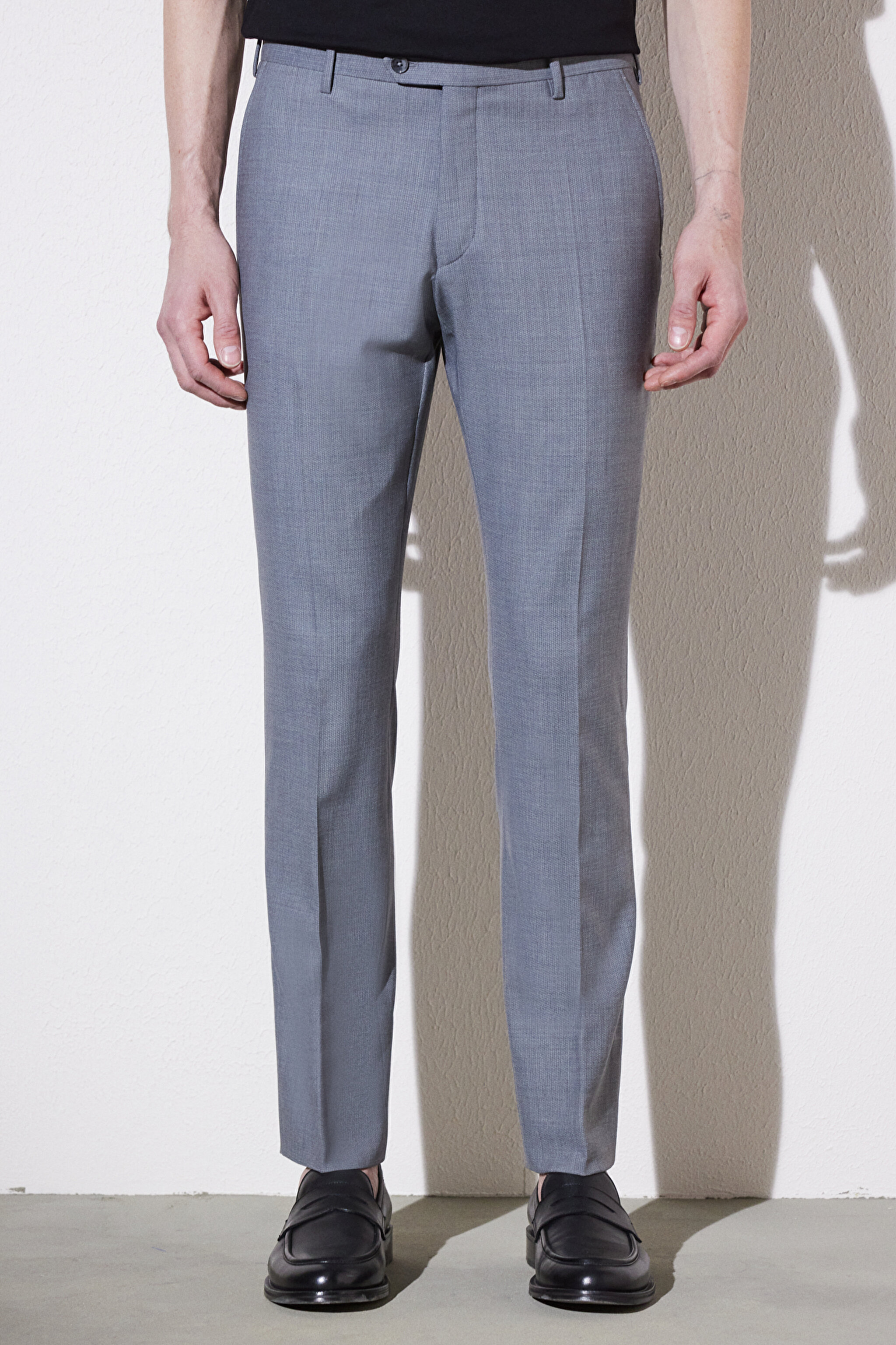 Slim Fit Dar Kesim Mono Yaka Cepli Takım Elbise - Gri (görsel 6)