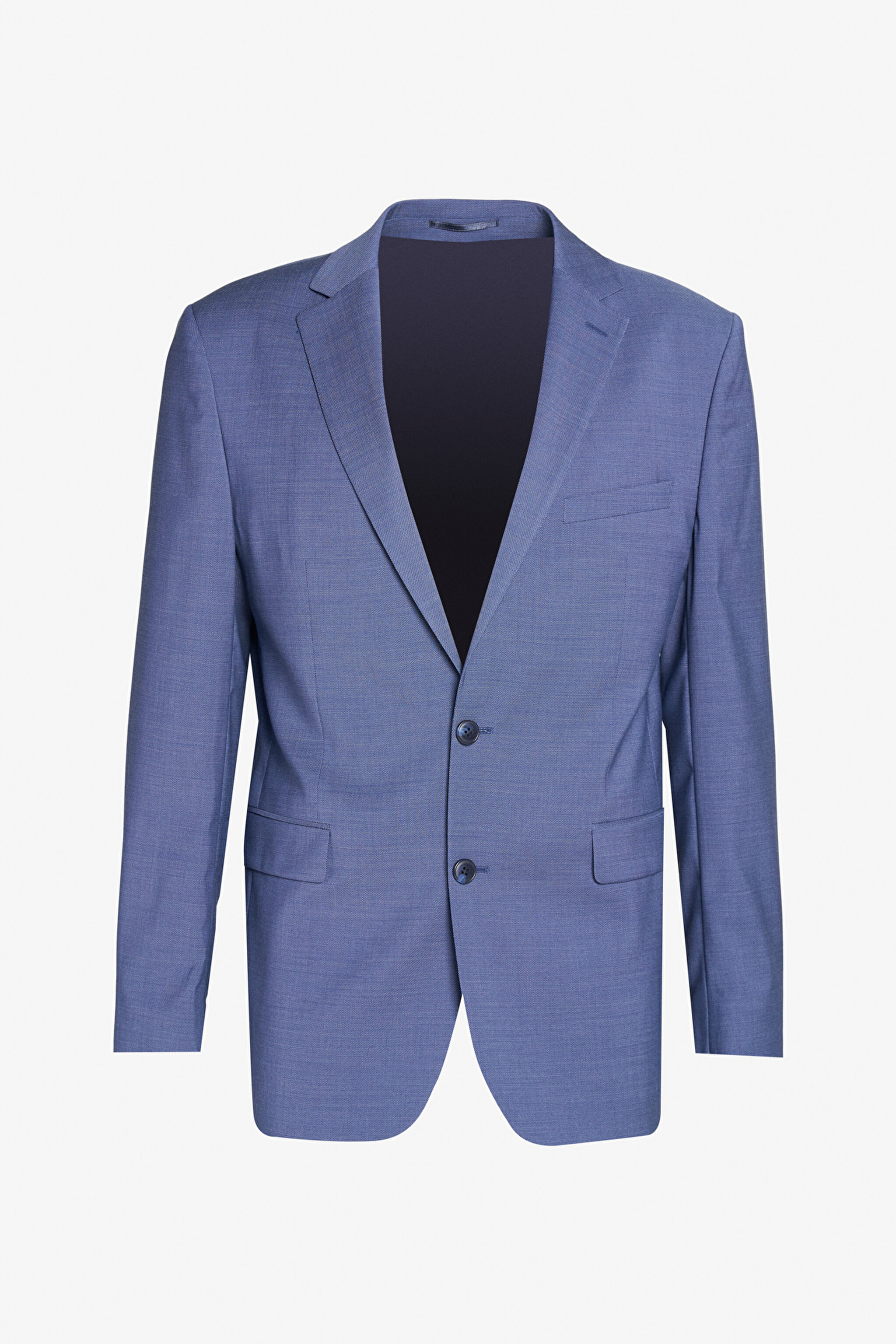 Comfort Fit Rahat Kesim Mono Yaka Yünlü Takım Elbise - Mavi (görsel 7)