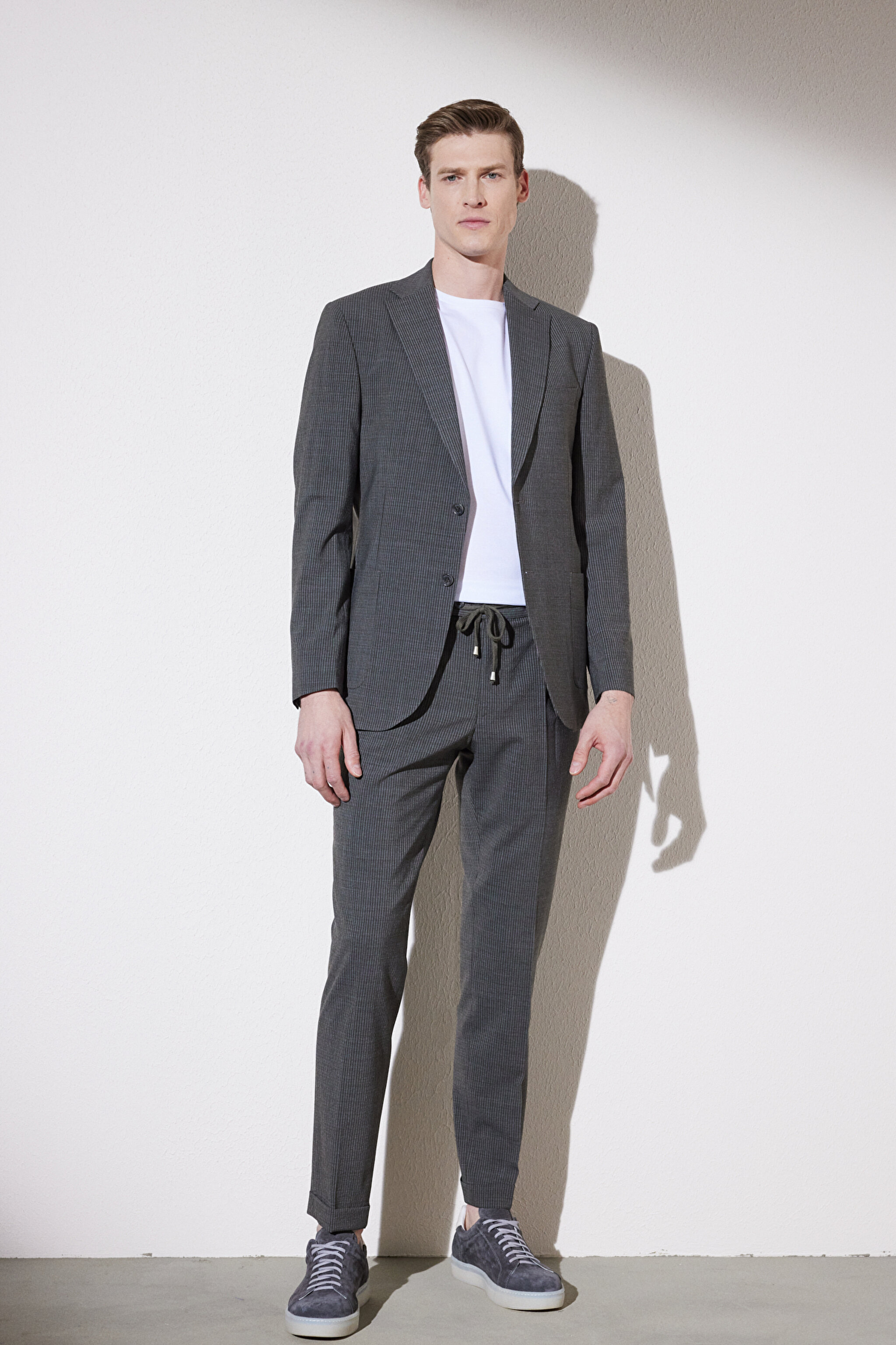 Slim Fit Dar Kesim Mono Yaka İtalyan Kumaş Marzotto Takım Elbise - Haki (görsel 3)